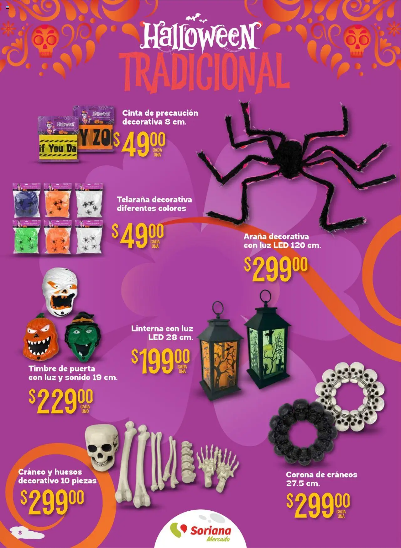 Nuevas ofertas de Soriana válidas en toda la República Mexicana desde el 25.09.2025. ¡Encuentra las mejores ofertas en Soriana - Halloween y Día de Muertos Mercado Nacional! | Página: 8 | Productos: Linterna, Timbre, Cinta