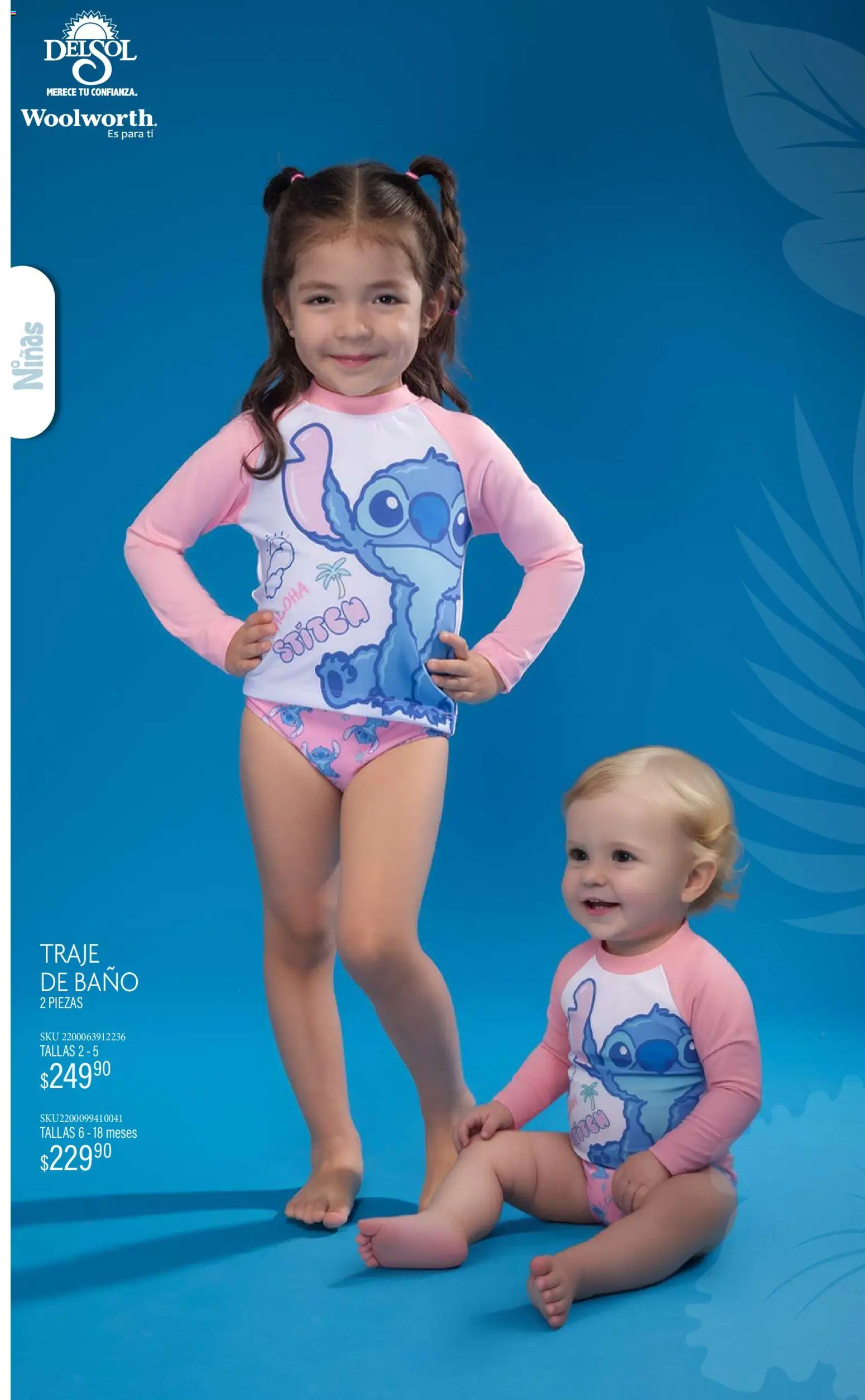 Nuevas ofertas de Del Sol y Woolworth catálogo Luce tus Vacaciones con Stitch válidas en toda la República Mexicana desde el 19.03.2026. ¡Encuentra las mejores ofertas en Del Sol y Woolworth catálogo Luce tus Vacaciones con Stitch! | Página: 11 | Productos: Traje, Traje de baño, Baño
