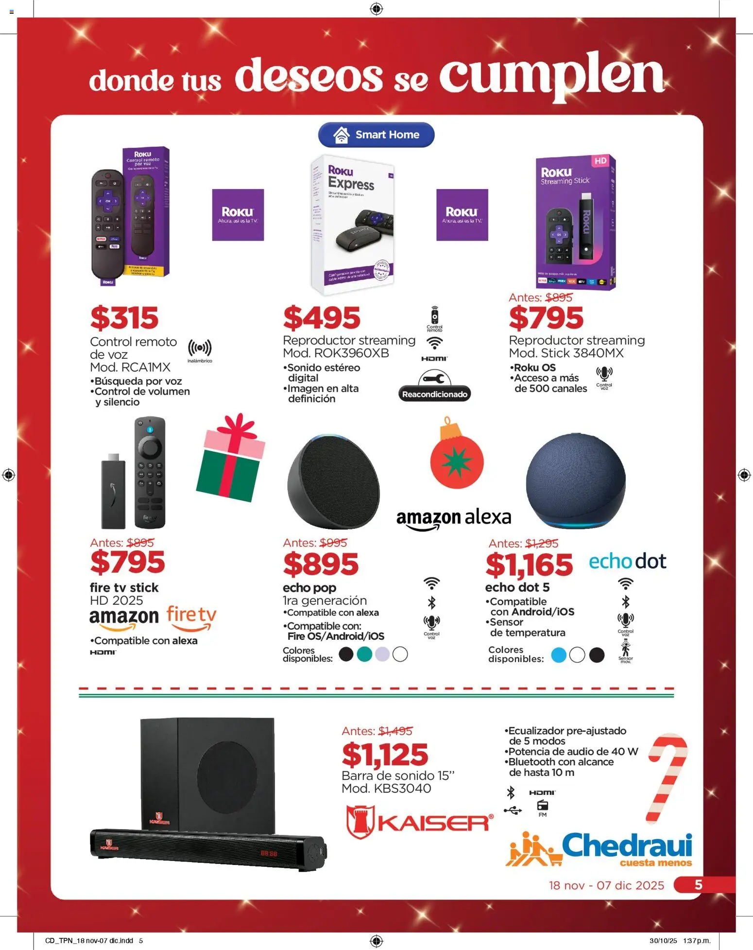 Nuevas ofertas de Chedraui válidas en toda la República Mexicana desde el 18.11.2025. ¡Encuentra las mejores ofertas en Chedraui folleto Navidad! | Página: 5 | Productos: Audio, Control remoto, Cable, Barra