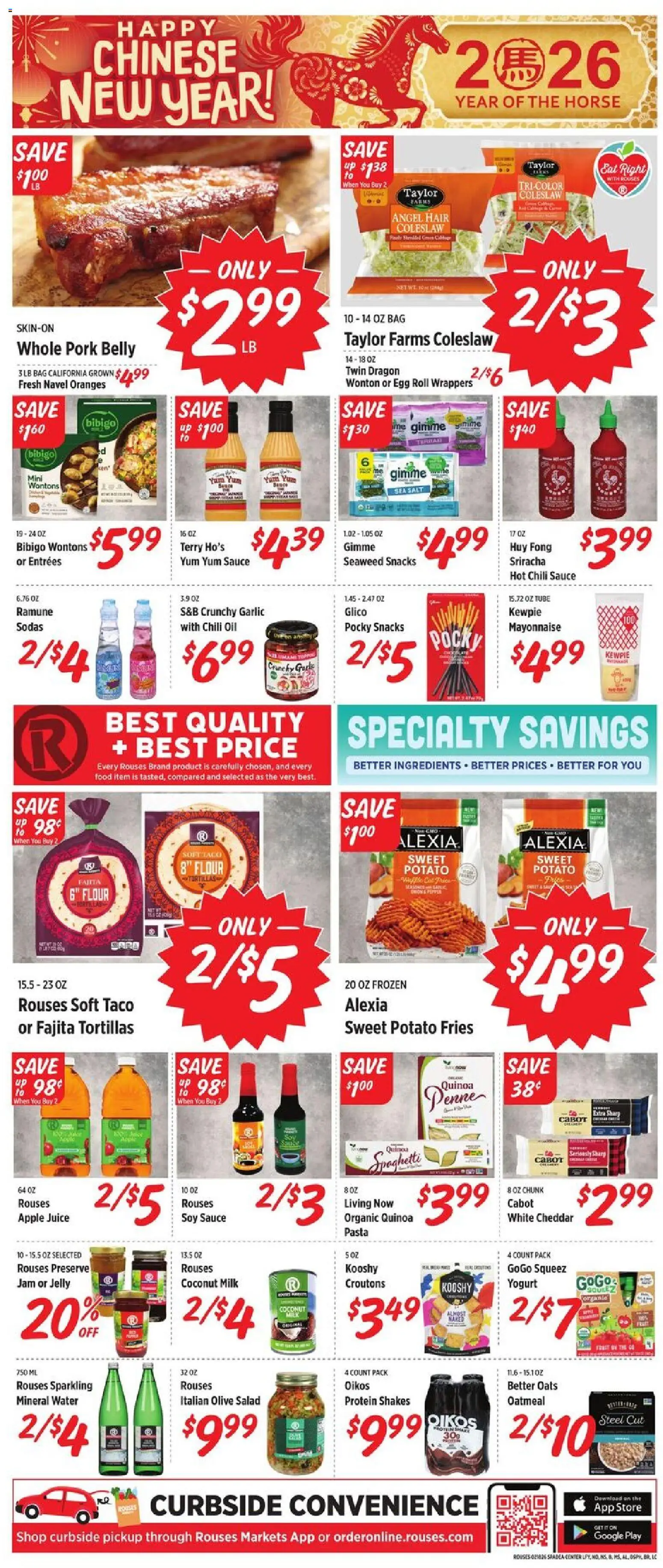 Rouses Weekly Ad - LA - valid from 18.02.2026 | Page: 8 | Products: Milk, Pork, Pasta, Salad