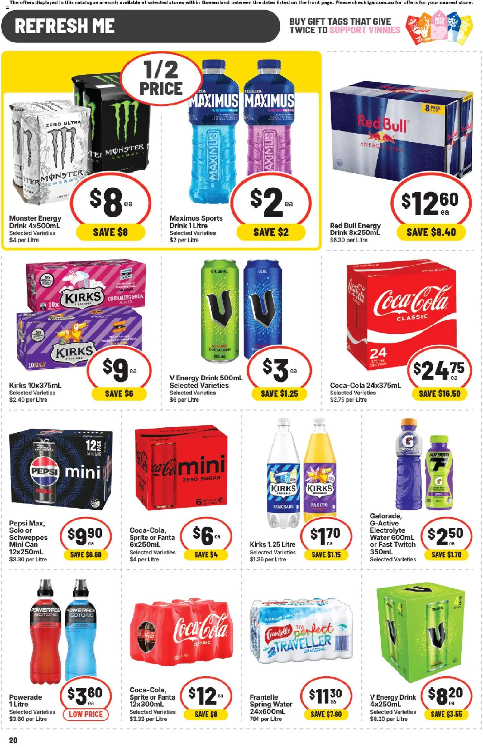 IGA catalogue - valid from 12.11.2025 | Page: 20 | Products: Energy drink, Pepsi, Water, Sugar