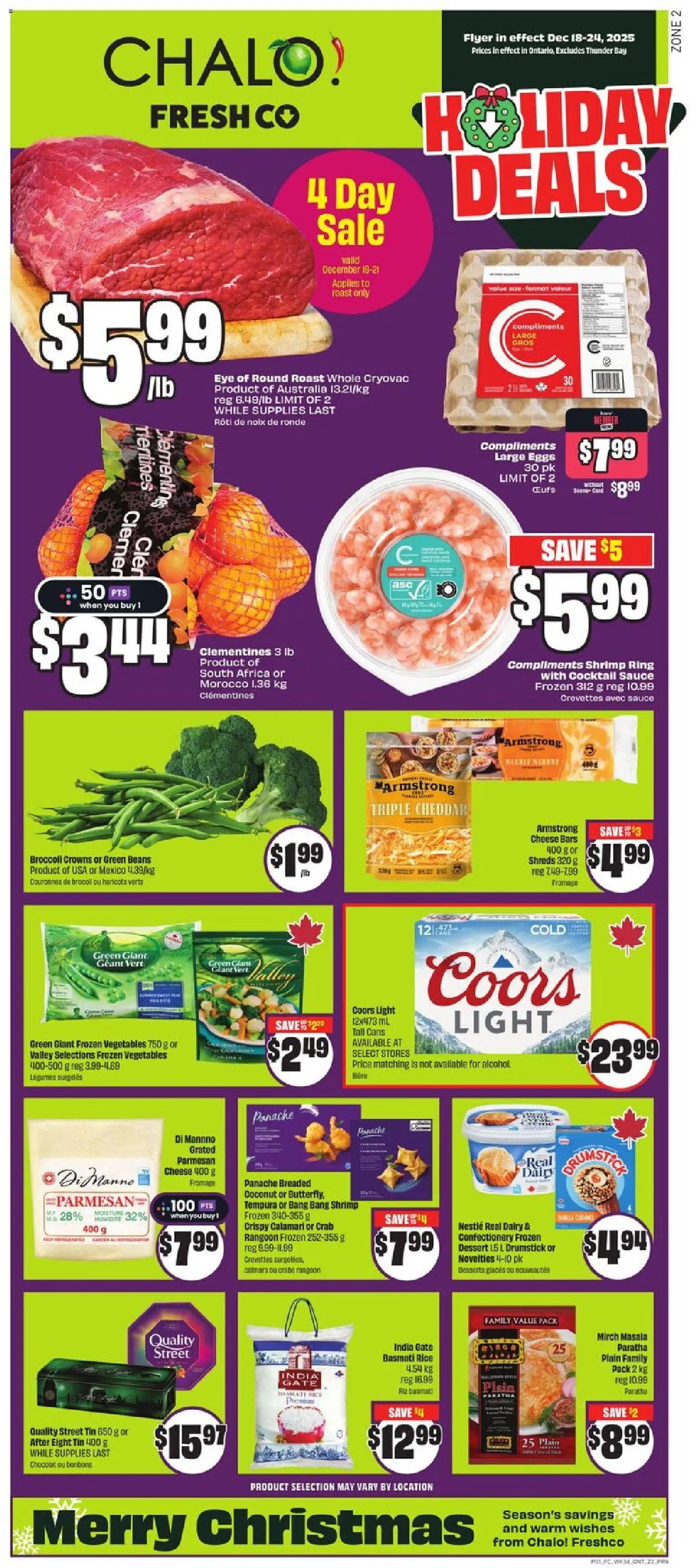 FreshCo flyer valid from 18.12.2025 | Page: 1 | Products: Rice, Cheese, Eggs