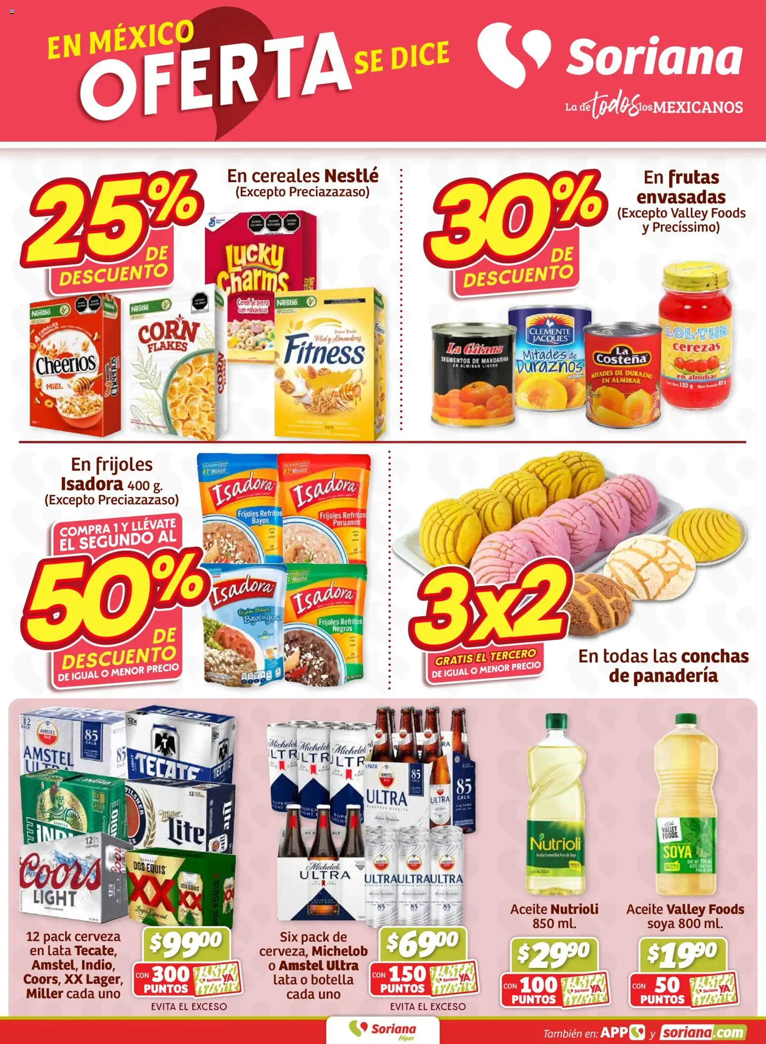 Nuevas ofertas de Soriana válidas en toda la República Mexicana desde el 16.01.2026. ¡Encuentra las mejores ofertas en Soriana - Fin de Semana Híper: Saltillo y Torreón! | Página: 5 | Productos: Durazno, Aceite, Cereales, Panadería