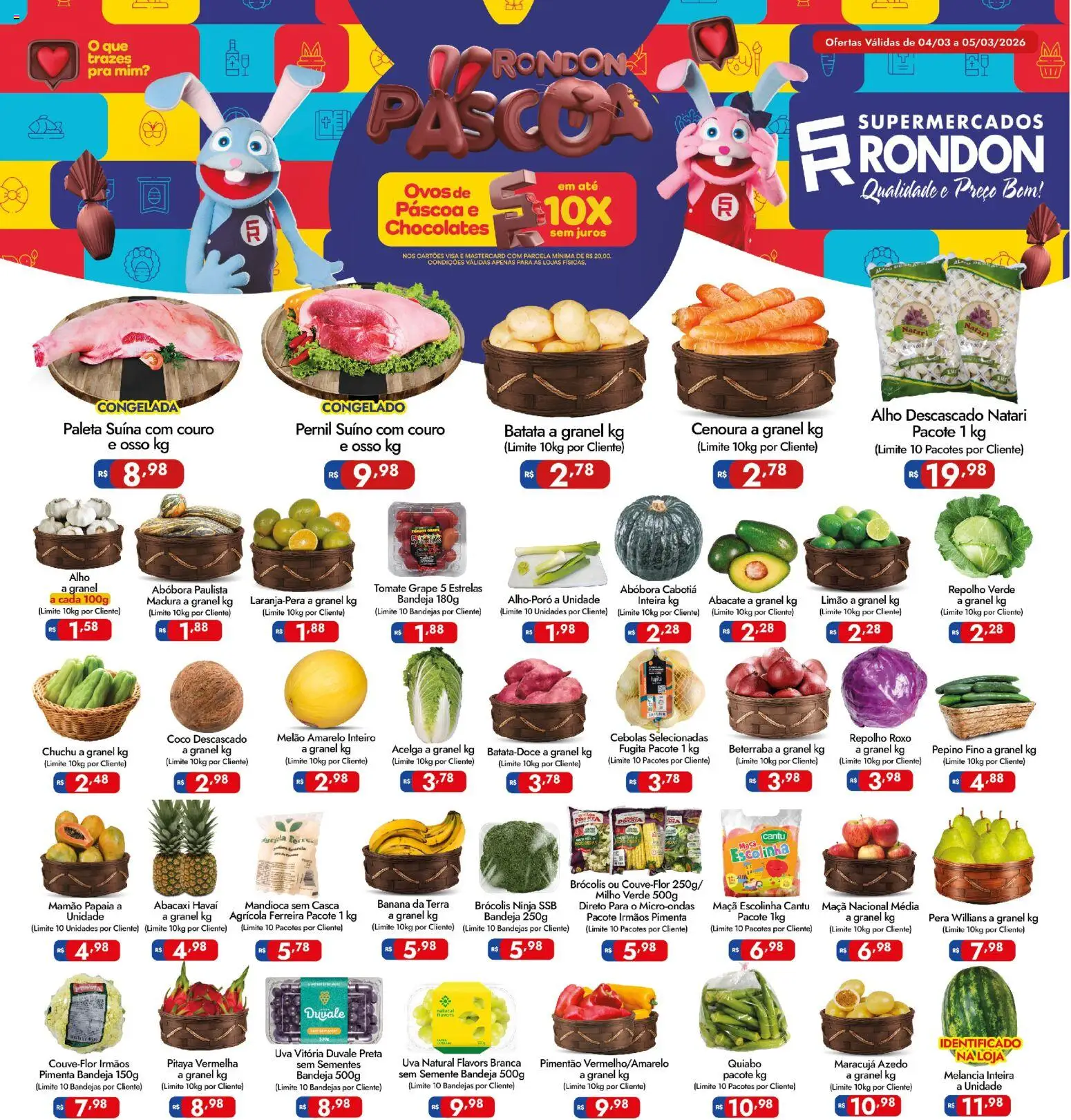 Supermercados Rondon Folheto - válido de 04.03.2026 | Página: 1 | Produtos: Melancia, Mandioca, Cenoura, Mamão