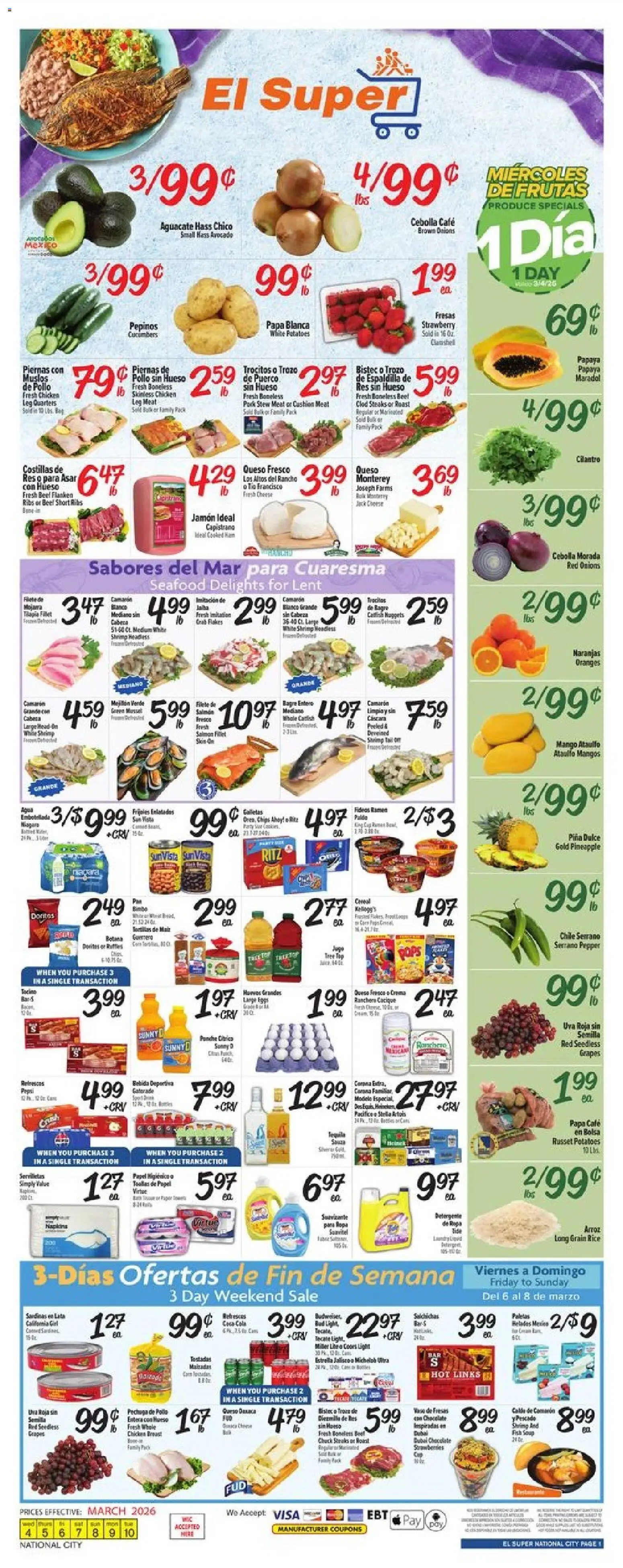 El Super Weekly Ad - CA - valid from 04.03.2026 | Page: 1 | Products: Rice, Cucumbers, Potatoes, Grapes
