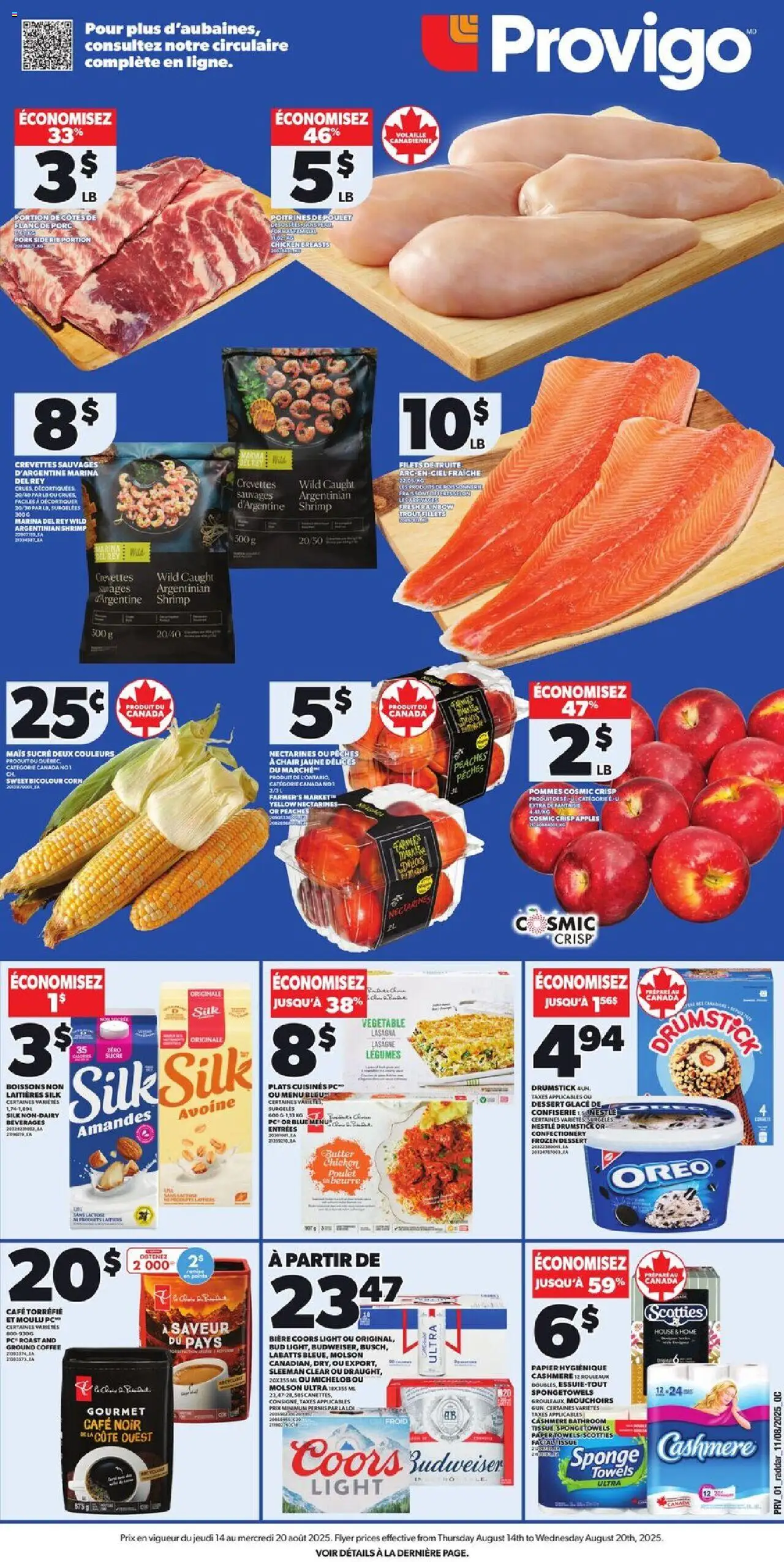 Provigo flyer valid from 14.08.2025 | Page: 1 | Products: PC, Chicken, Pork, Apples