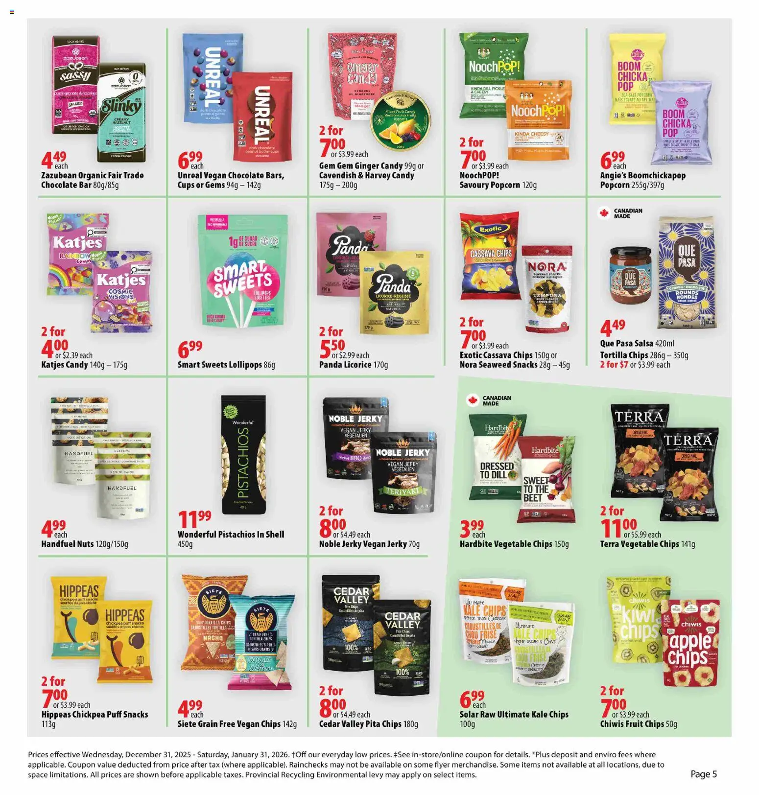 London Drugs flyer valid from 31.12.2025 | Page: 5 | Products: Chips, Nuts, Kettle, Chocolate
