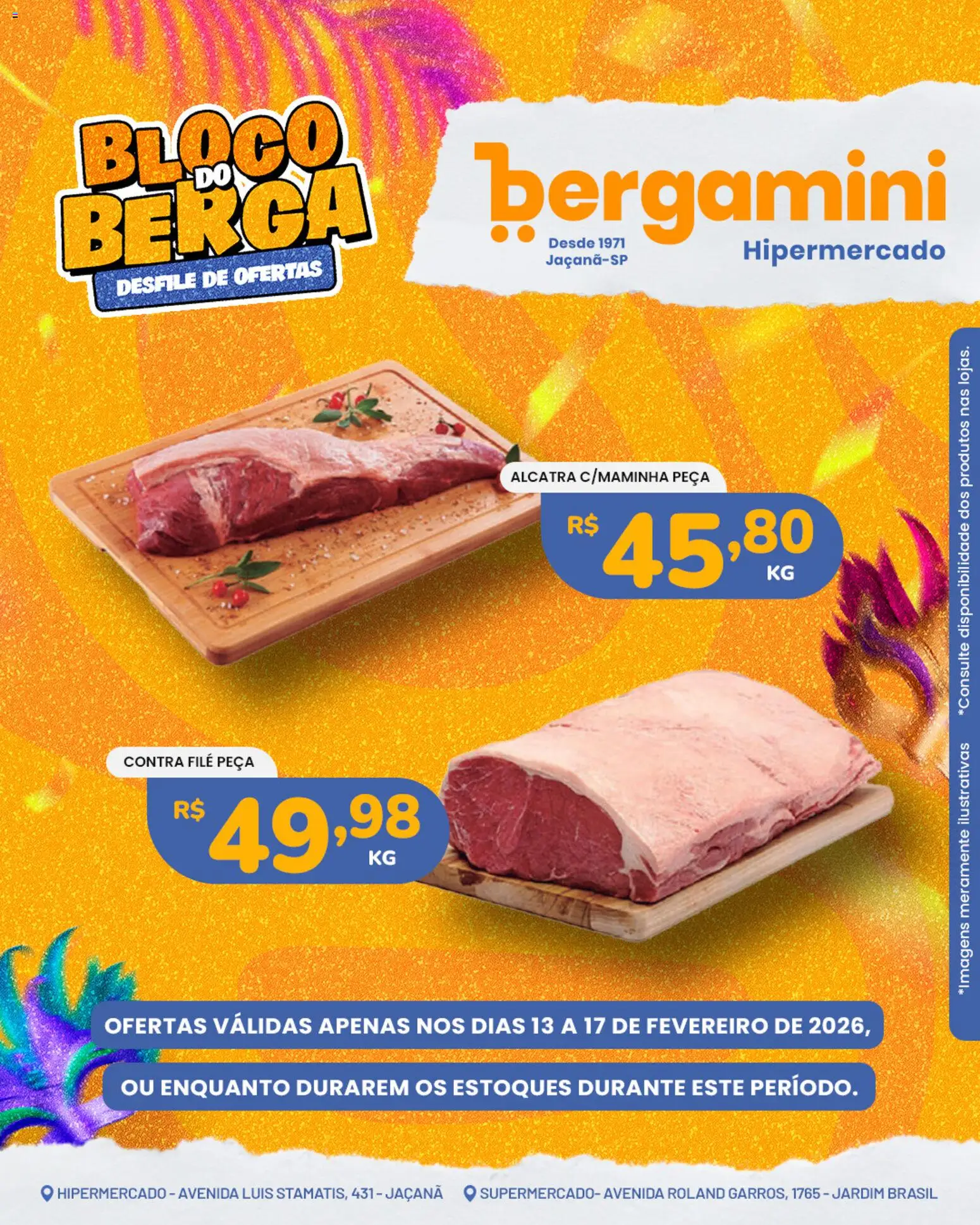 Supermercado Bergamini Folheto - válido de 13.02.2026 | Página: 1 | Produtos: Alcatra, Contra filé