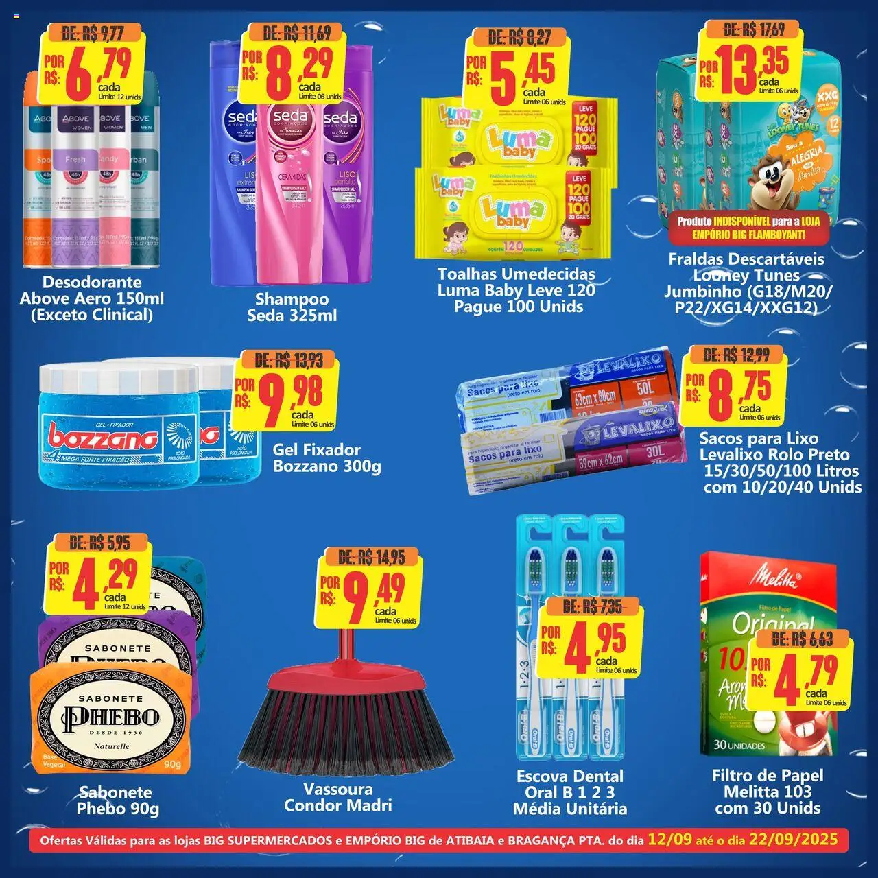 Big Supermercados Folheto - válido de 12.09.2025 | Página: 3 | Produtos: Filtro de papel, Desodorante, Fraldas, Vassoura