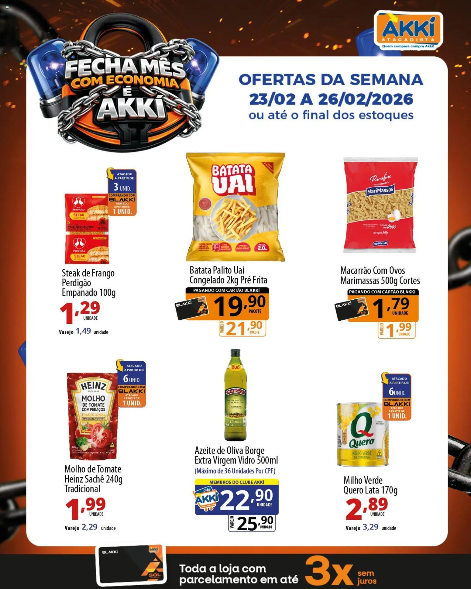 Akki Atacadista Folheto - válido de 23.02.2026 | Página: 4 | Produtos: Molho de tomate, Ovos, Batata, Frango