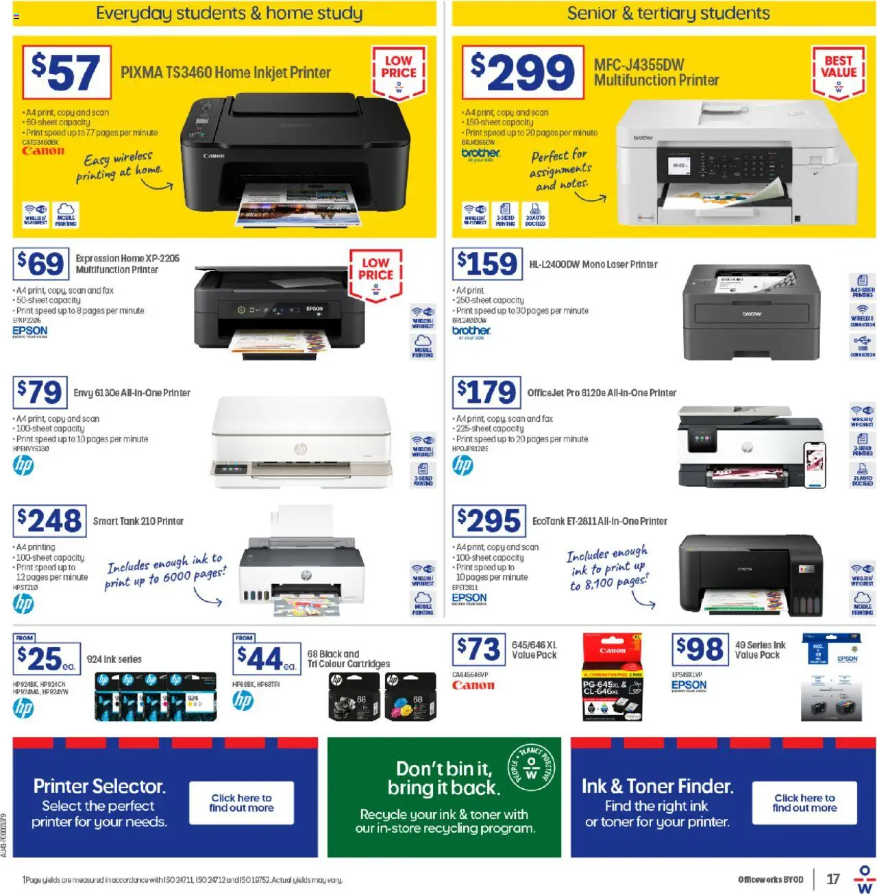 Officeworks catalogue - valid from 01.10.2025 | Page: 17 | Products: Fax, Inkjet printer, Laser printer, Toner
