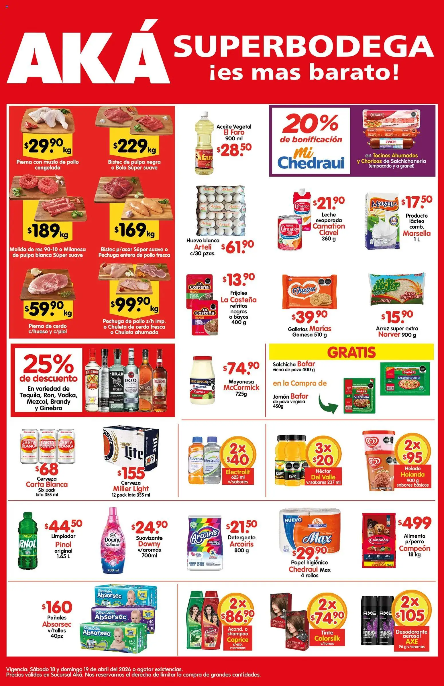 Nuevas ofertas de Arteli válidas en toda la República Mexicana desde el 18.04.2026. ¡Encuentra las mejores ofertas en Arteli folleto Aká Superbodegas ! | Página: 1 | Productos: Salchicha, Chocolate, Res, Helado