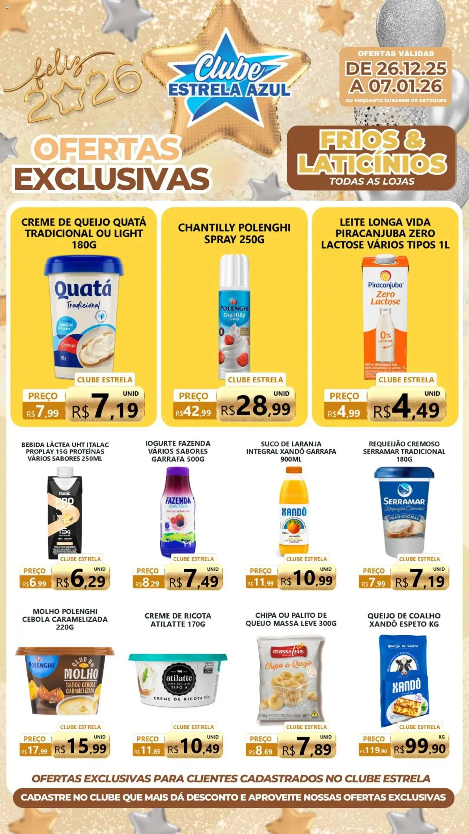 Estrela Azul Folheto - válido de 26.12.2025 | Página: 1 | Produtos: Cebola, Queijo, Massa, Requeijão