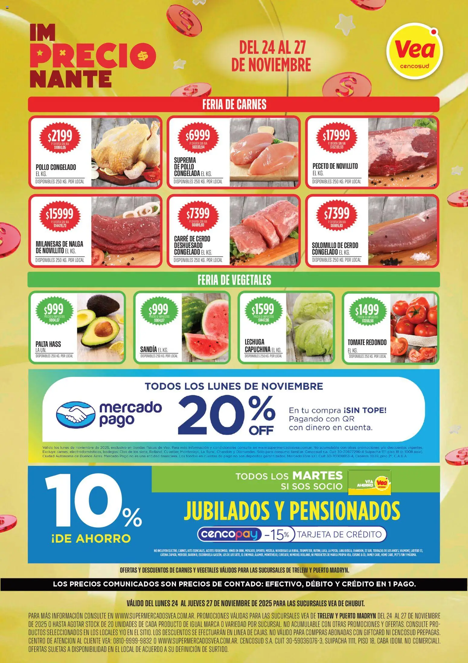 Vea - Semanal Chubut │ válido desde el 24.11.2025 | Página: 1 | Productos: Pollo, Sandía, Palta, Cerdo