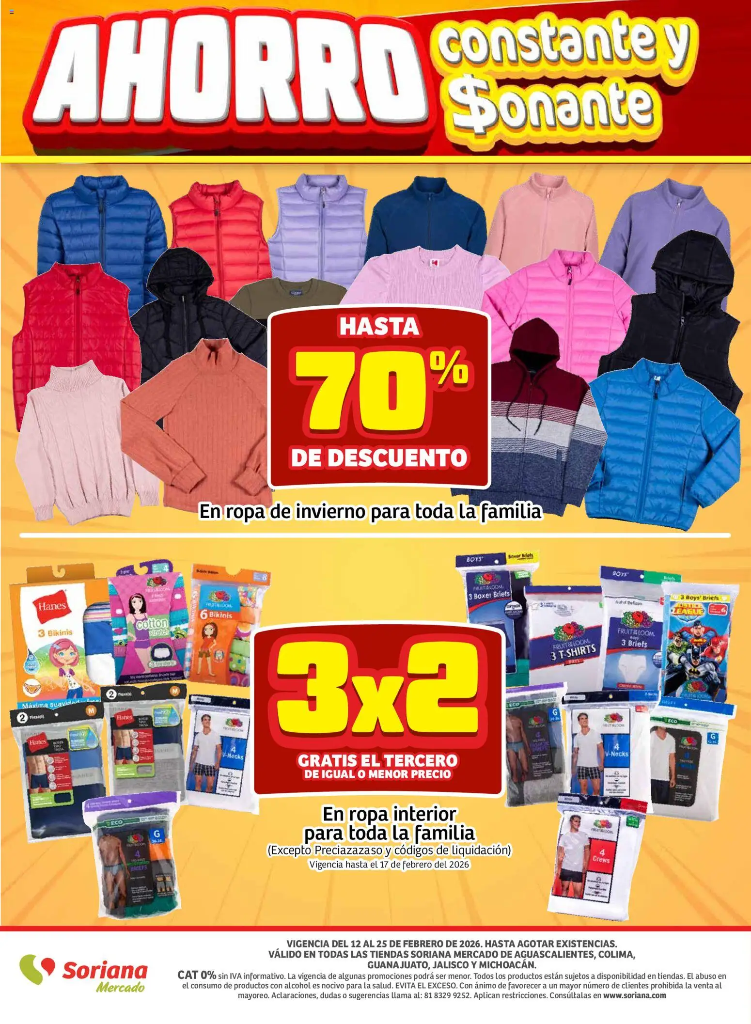Nuevas ofertas de Soriana válidas en toda la República Mexicana desde el 12.02.2026. ¡Encuentra las mejores ofertas en Soriana - Pesito Valedor Mercado: Ags, Col, Gto, Jal, Mich! | Página: 32 | Productos: Ropa, Ropa interior