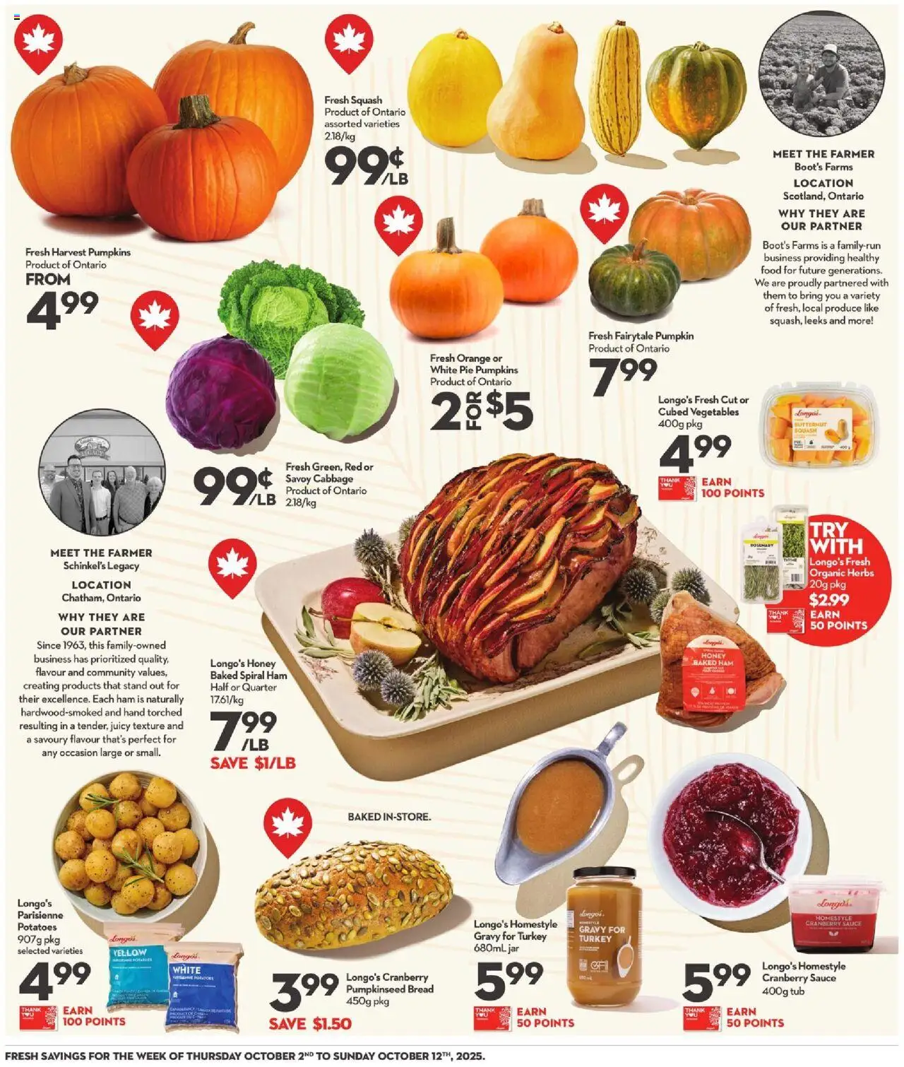 Longo's flyer valid from 02.10.2025 | Page: 9 | Products: Turkey, Potatoes, Bread, Pumpkin
