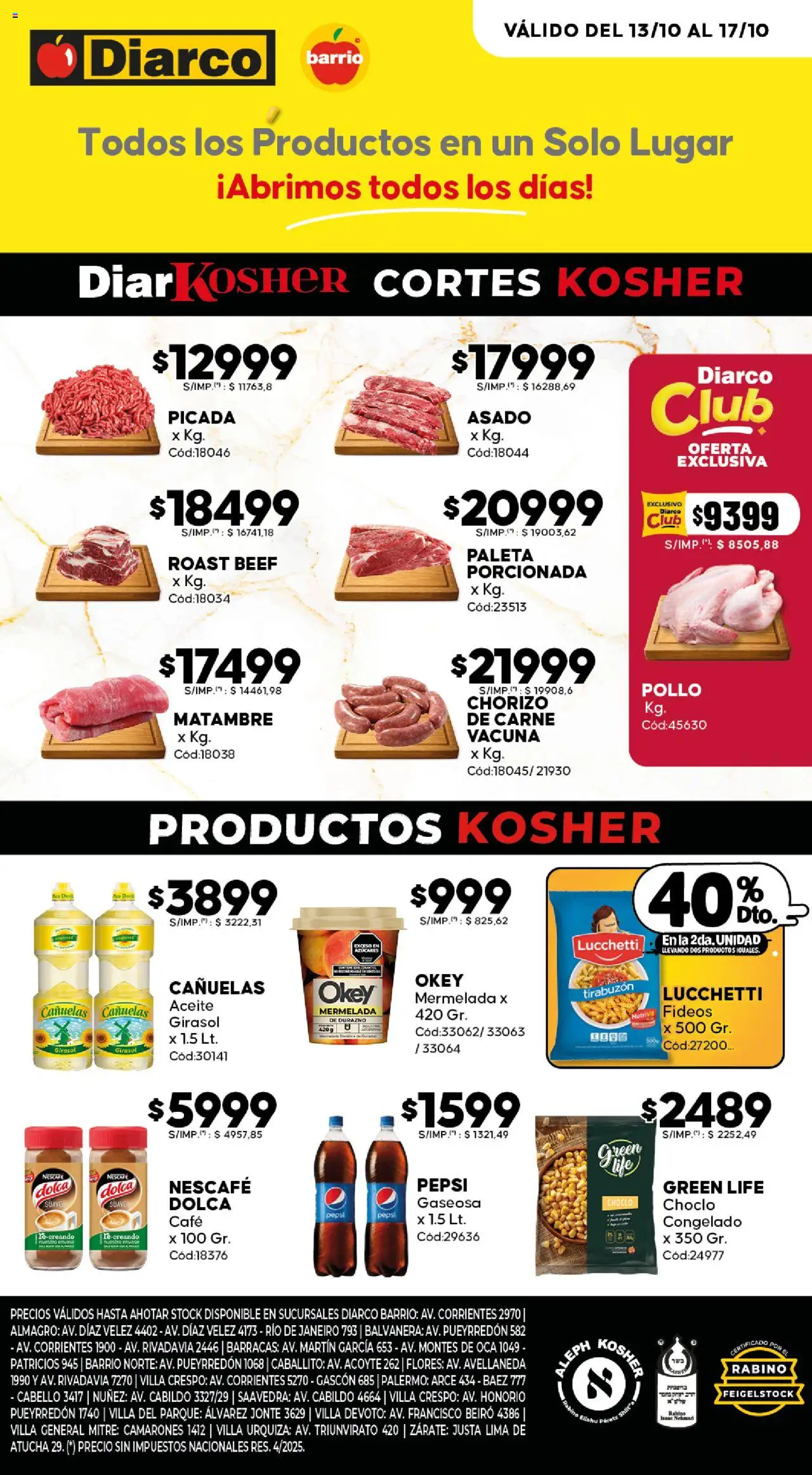 Diarco - Ofertas Kosher │ válido desde el 13.10.2025 | Página: 1 | Productos: Aceite, Gaseosa, General, Mermelada