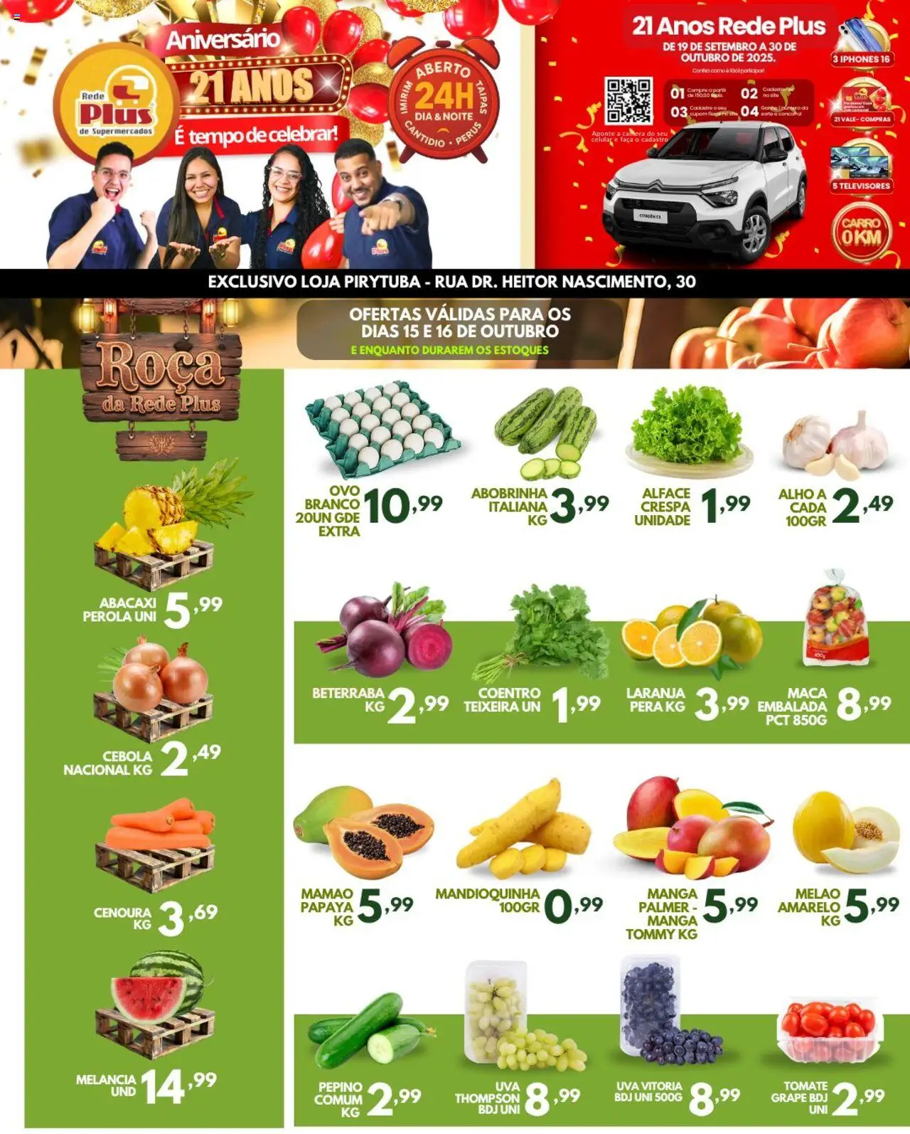 Rede Plus Supermercados Folheto - válido de 15.10.2025 | Página: 1 | Produtos: Alho, Beterraba, Cenoura, Alface