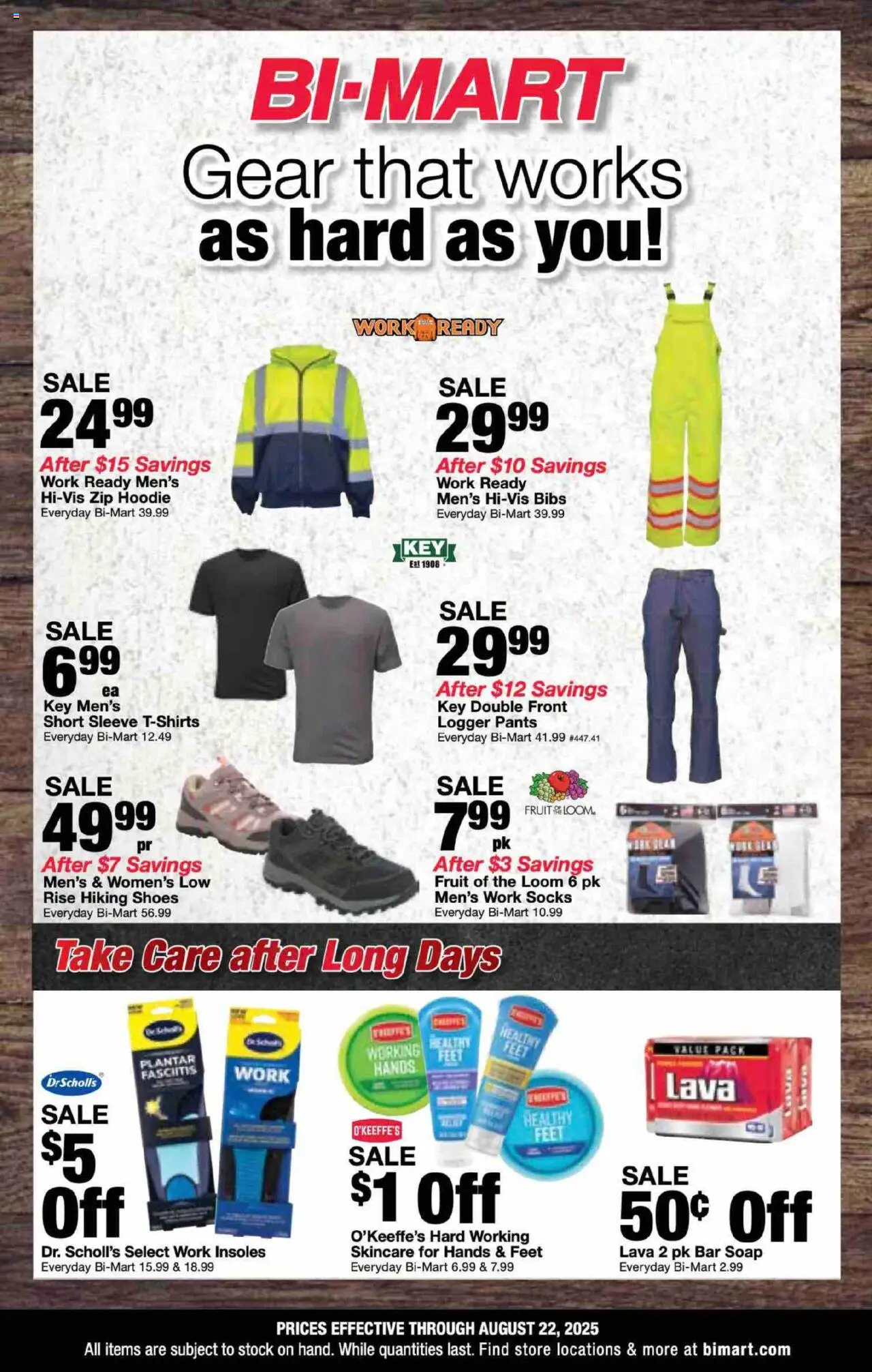 Bi-Mart Weekly Ad - valid from 11.08.2025 | Page: 1 | Products: Soap, Hoodie, Bar Soap, Socks