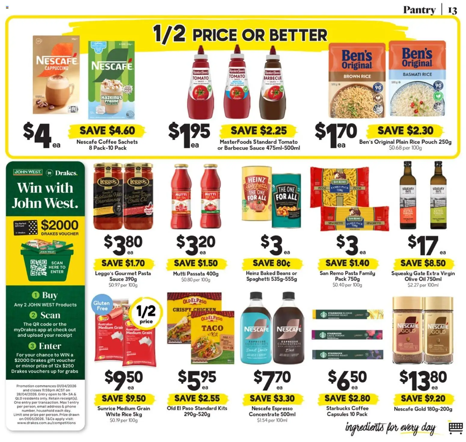 Drakes catalogue - valid from 01.04.2026 | Page: 13 | Products: Coffee, Rice, Pasta, Olive oil