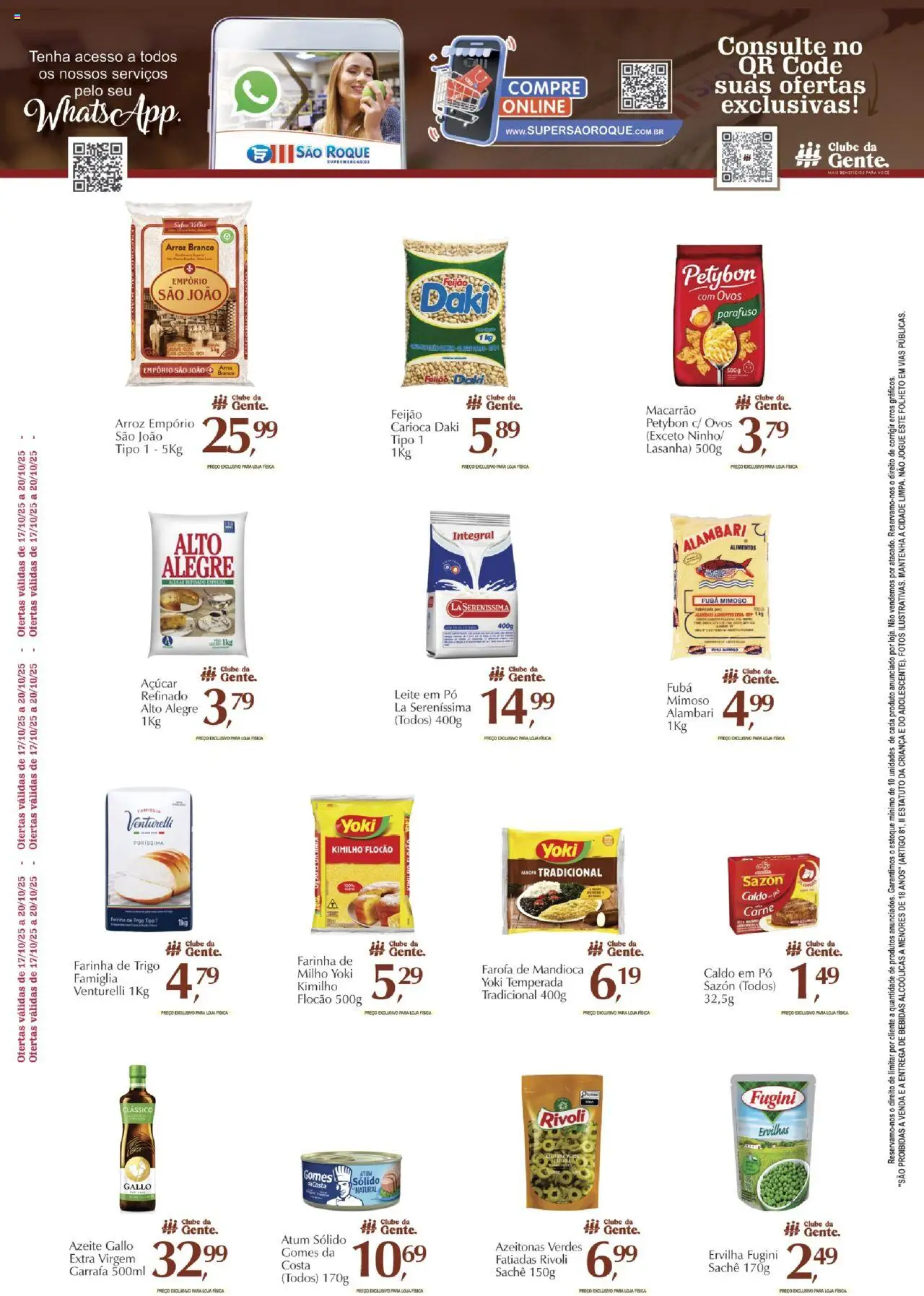 São Roque Supermercados Folheto - válido de 17.10.2025 | Página: 1 | Produtos: Leite, Carne, Lasanha, Azeite