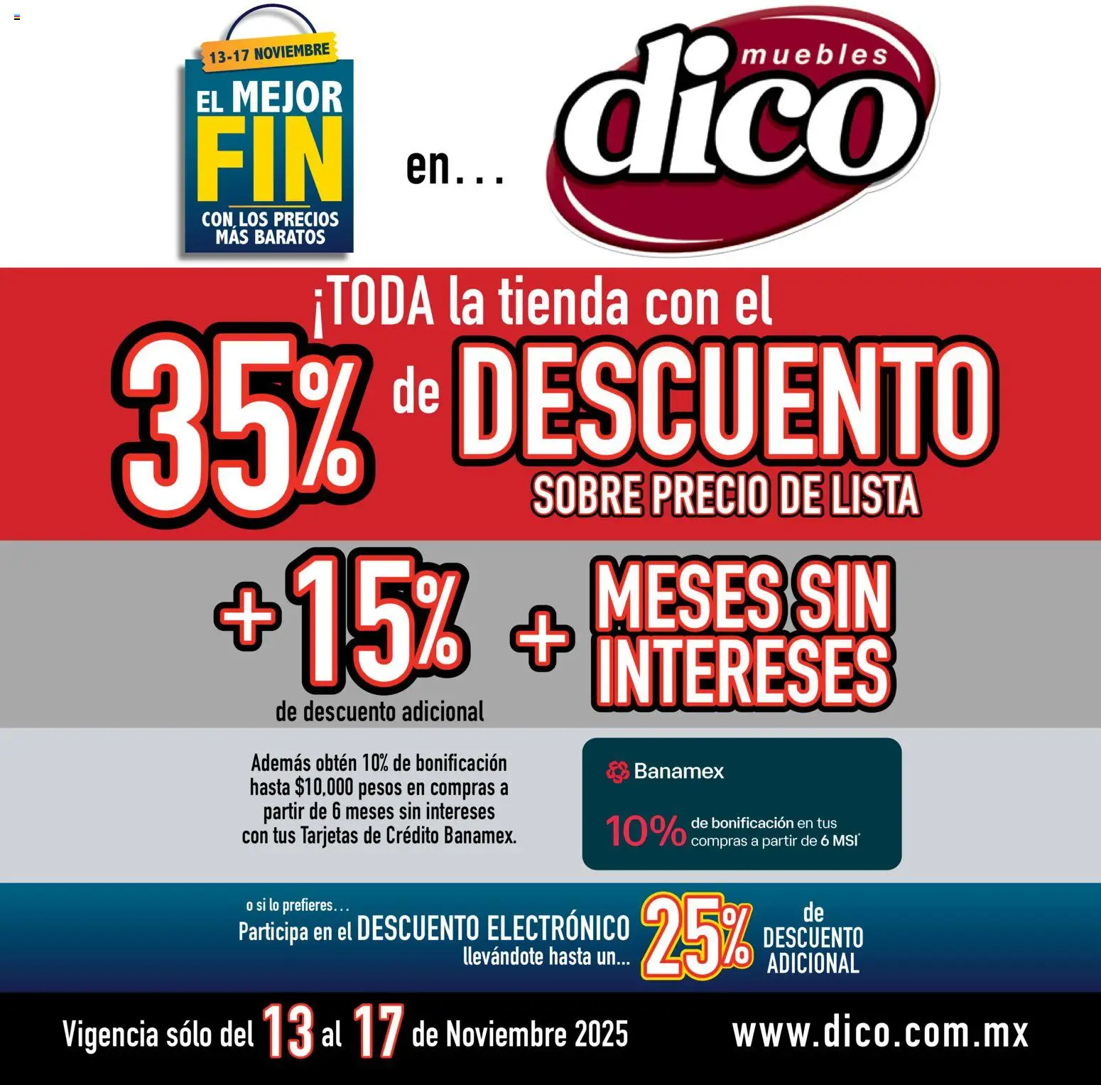 Nuevas ofertas de Muebles Dico válidas en toda la República Mexicana desde el 13.11.2025. ¡Encuentra las mejores ofertas en Muebles Dico Buen Fin ! | Página: 1