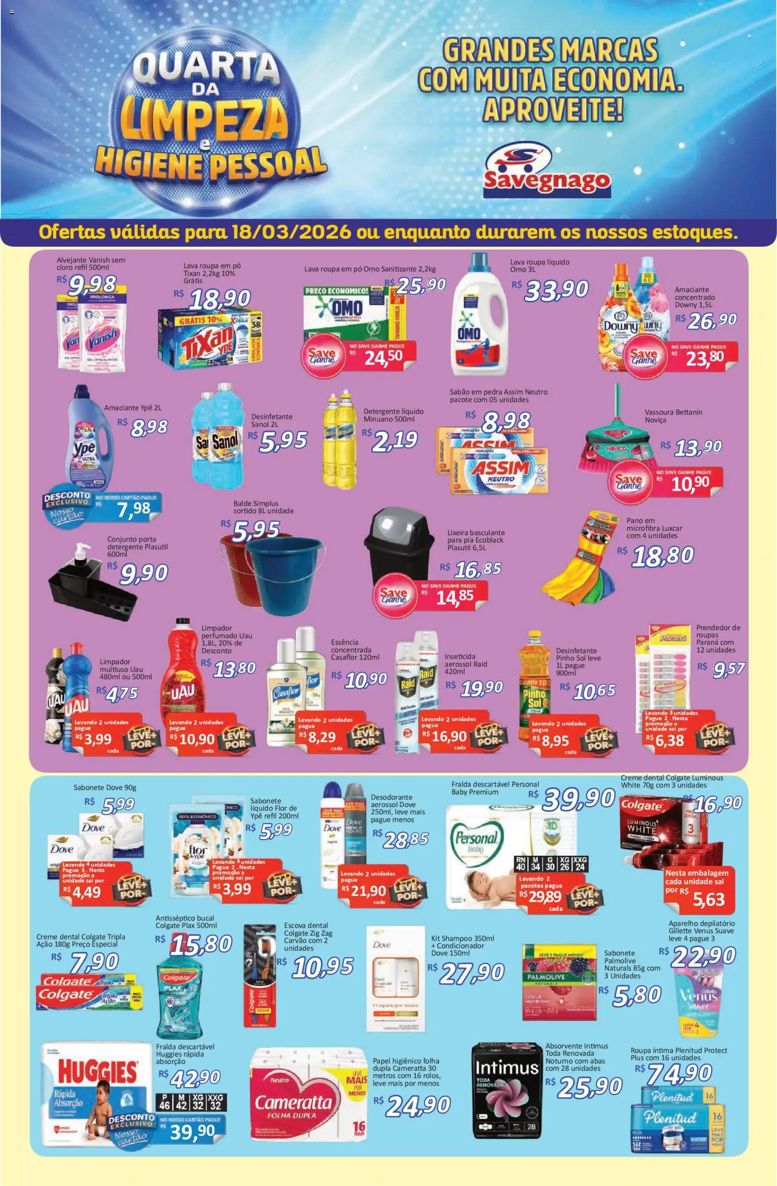 Savegnago Folheto - válido de 18.03.2026 | Página: 1 | Produtos: Escova, Roupas, Vanish, Amaciante