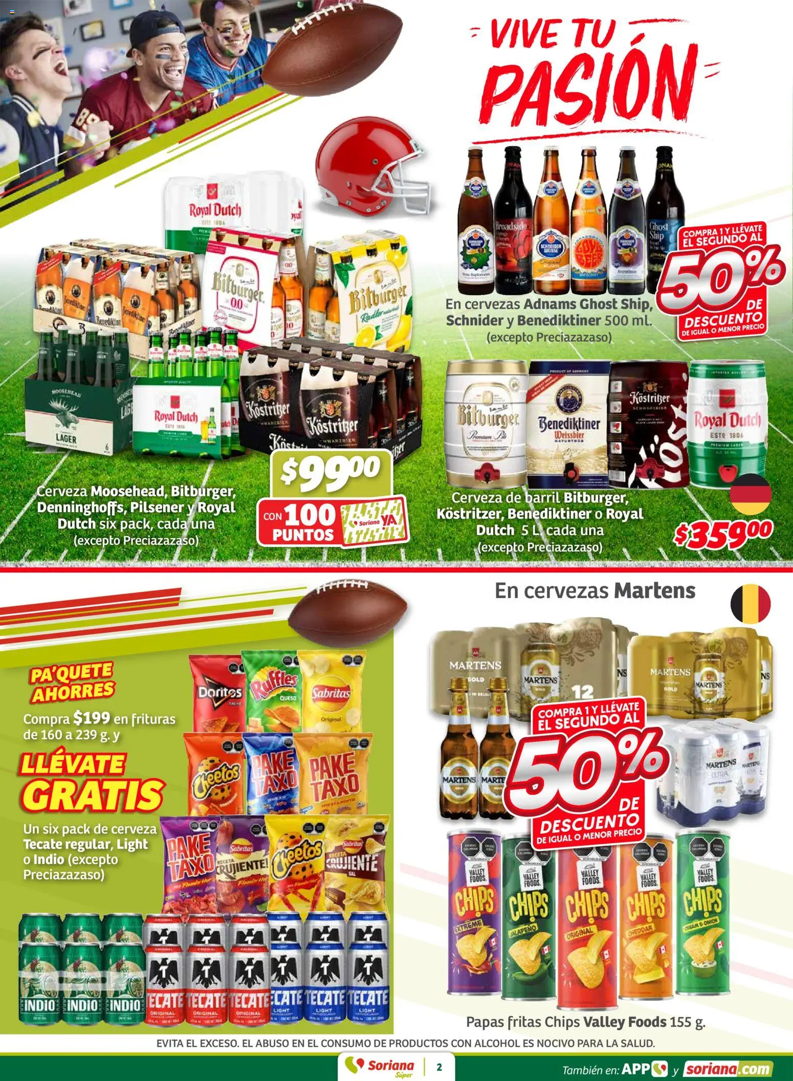 Nuevas ofertas de Soriana válidas en toda la República Mexicana desde el 29.01.2026. ¡Encuentra las mejores ofertas en Soriana - Fin de Semana Súper: Ags, Nay, Jal, Qro, Col, Mich, Gto, Hgo, Tlax, Mor, Pue, Gro, Oax, Edo. de Mex, Valle de México, Za! | Página: 2 | Productos: Queso, Cerveza, Papas fritas