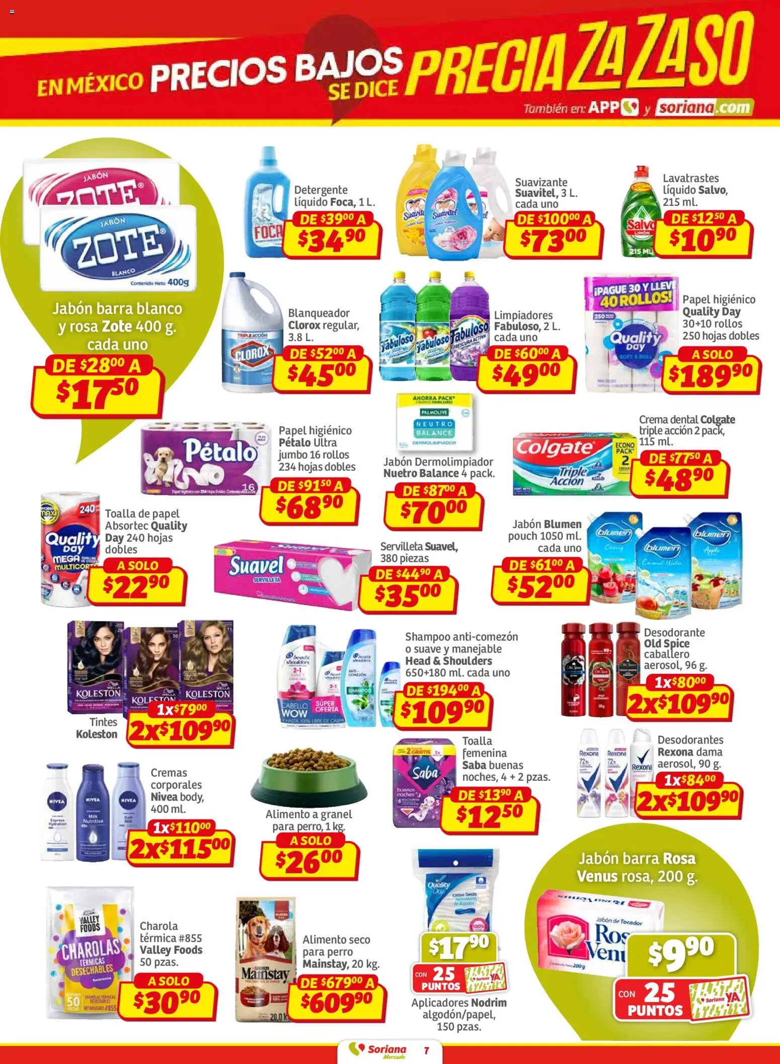 Nuevas ofertas de Soriana válidas en toda la República Mexicana desde el 30.01.2026. ¡Encuentra las mejores ofertas en Soriana - Pesito Valedor Mercado: Nay, Sin, Son! | Página: 7 | Productos: Detergente, Crema, Toalla, Jabón