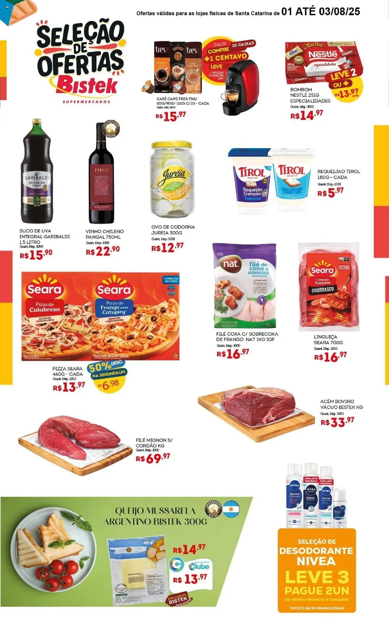 Bistek Supermercados Folheto - válido de 01.08.2025 | Página: 2 | Produtos: Linguiça, Vinho, Frango, Requeijão