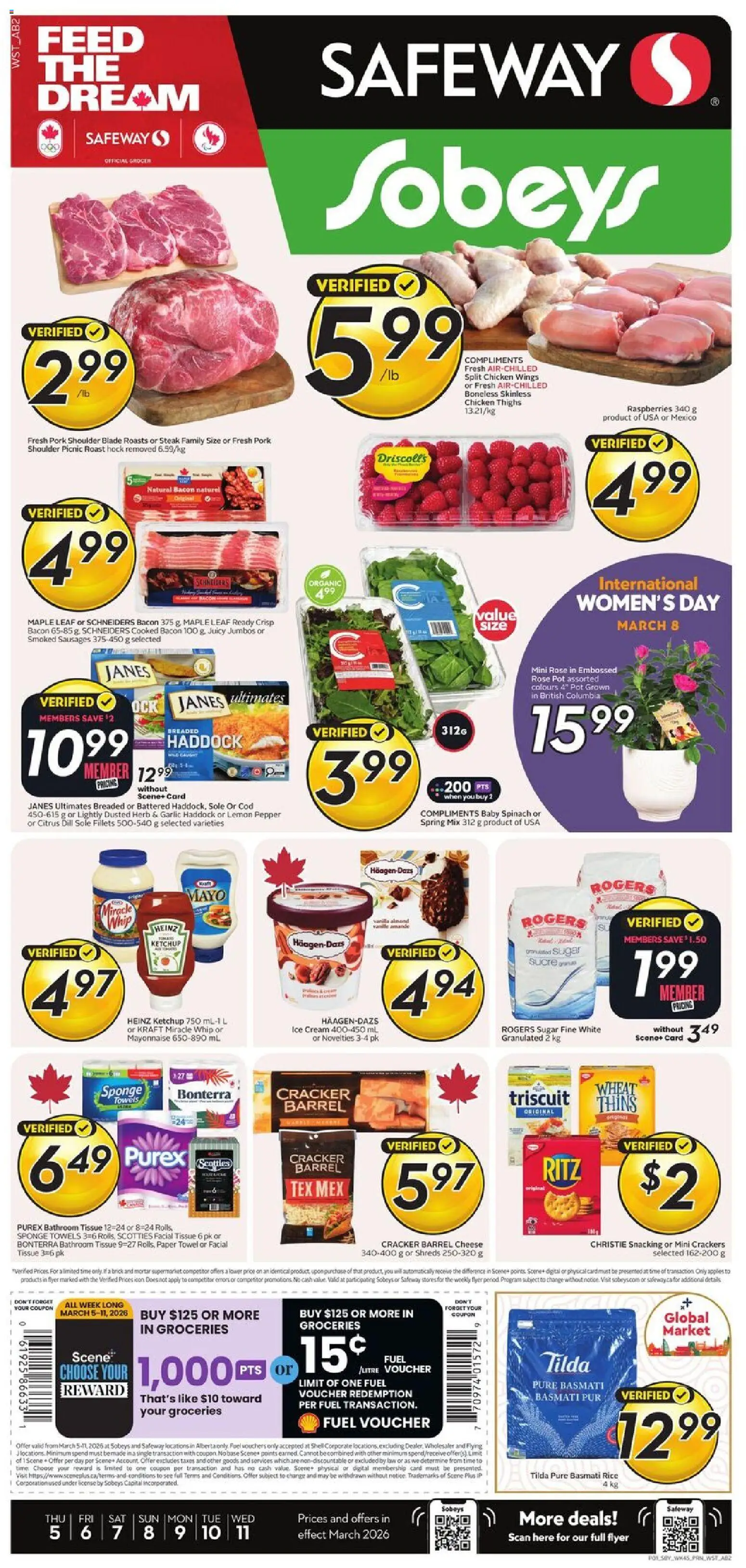 Safeway flyer valid from 05.03.2026 | Page: 1 | Products: Rice, Sponge, Cheese, Chicken
