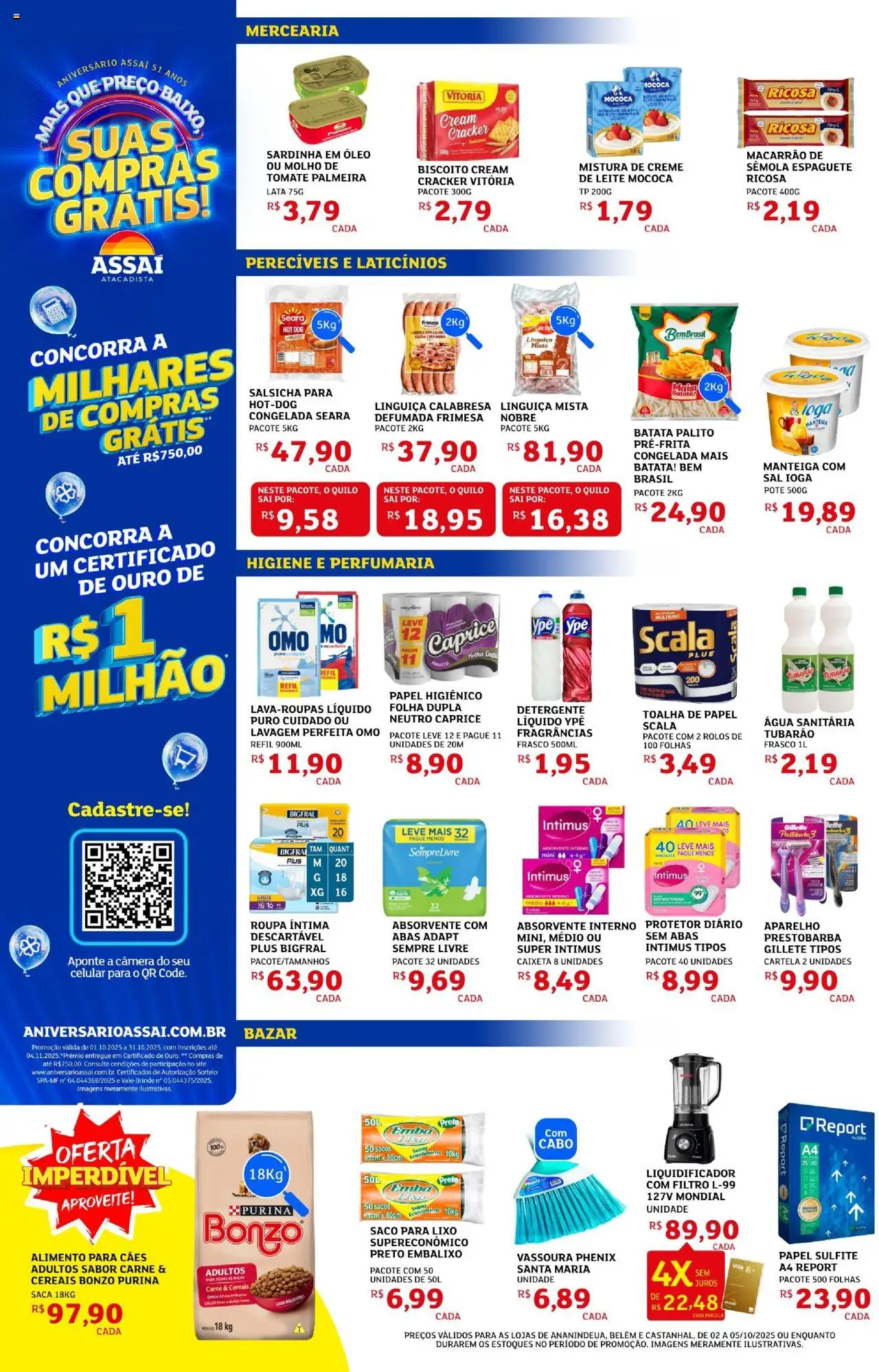Assaí Atacadista Folheto - válido de 02.10.2025 | Página: 2 | Produtos: Leite, Macarrão, Cereais, Baixo