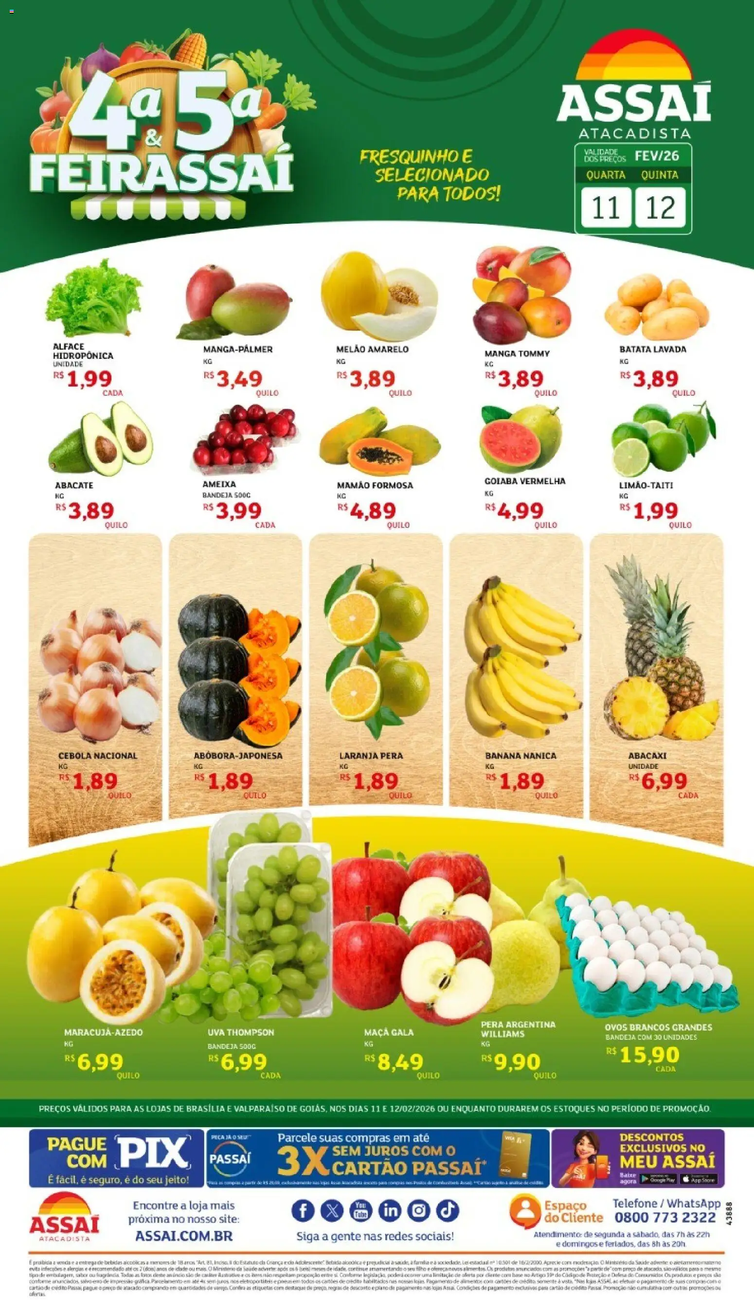 Assaí Atacadista Folheto - válido de 11.02.2026 | Página: 1 | Produtos: Cebola, Base, Abacaxi, Telefone