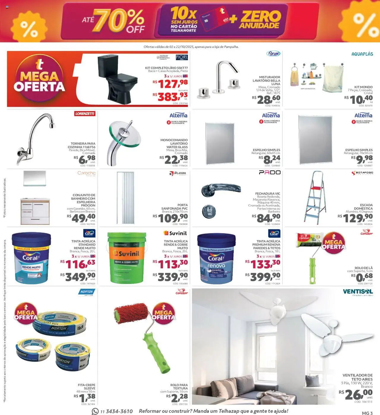 Telhanorte Folheto - válido de 02.10.2025 | Página: 3 | Produtos: Banco, Porta, Lavatório, Tinta