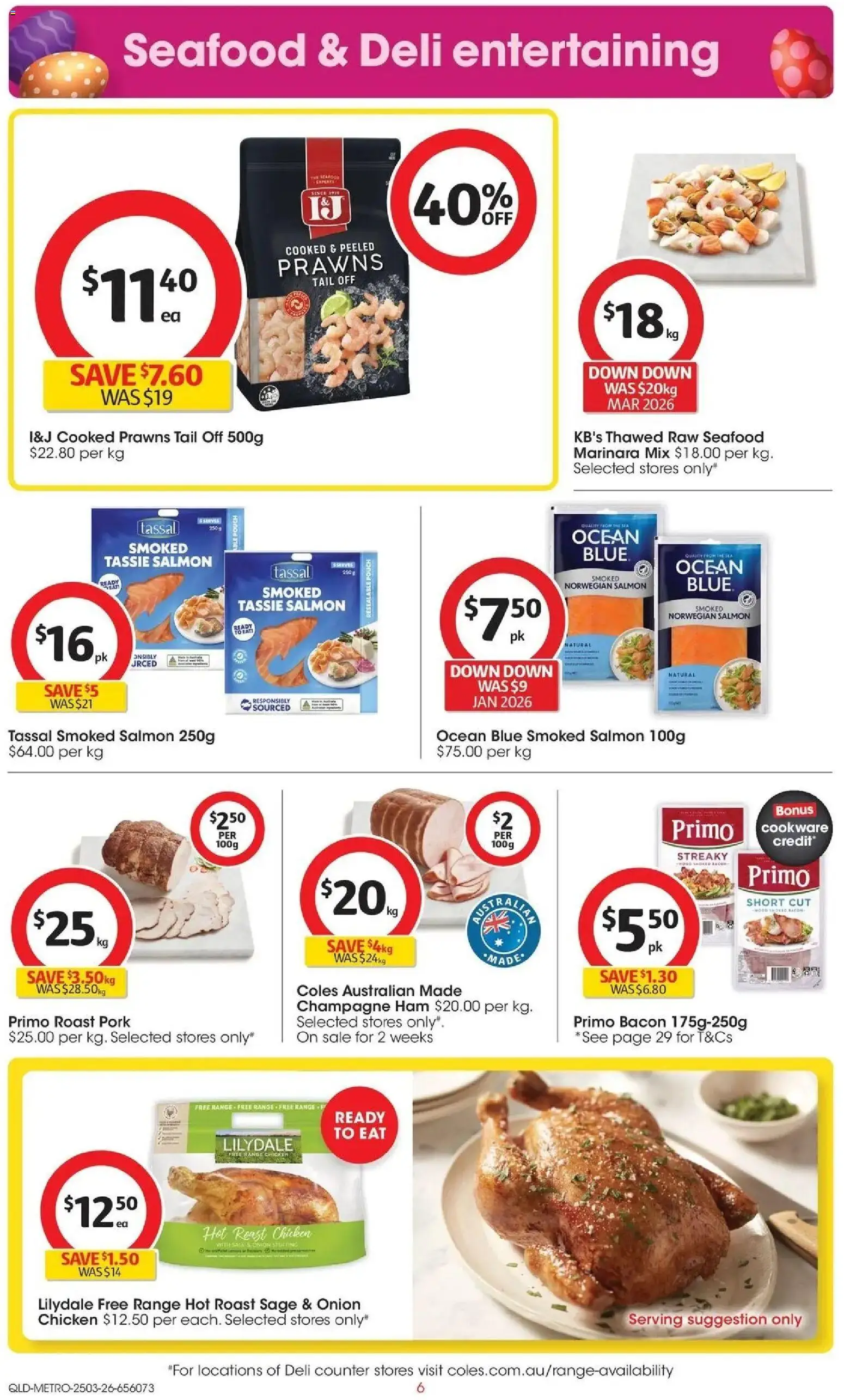 Coles catalogue - valid from 24.03.2026 | Page: 6 | Products: Ham, Chicken, Salmon, Seafood