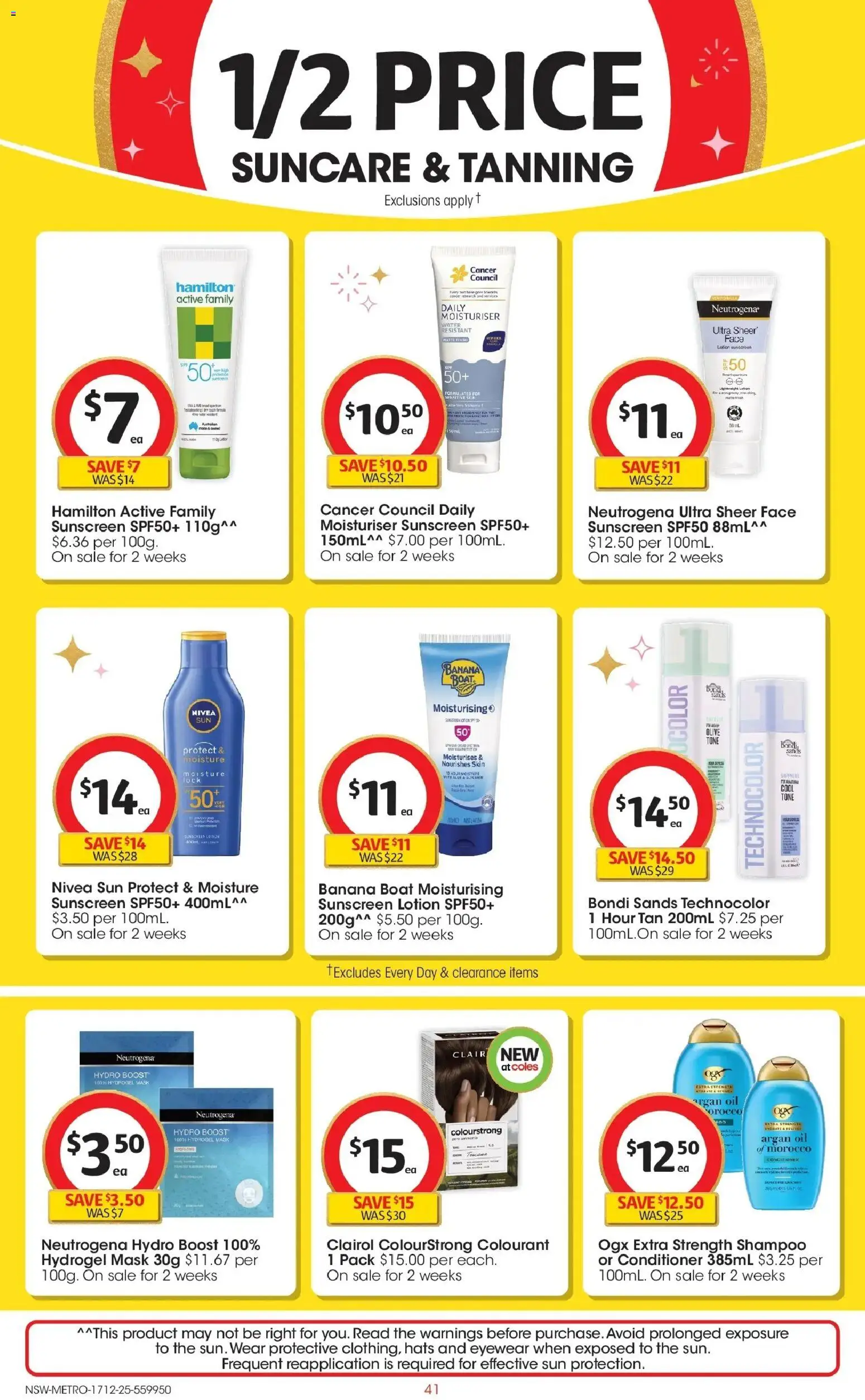 Coles catalogue - valid from 17.12.2025 | Page: 41 | Products: Mask, Sunscreen, Lotion, Water