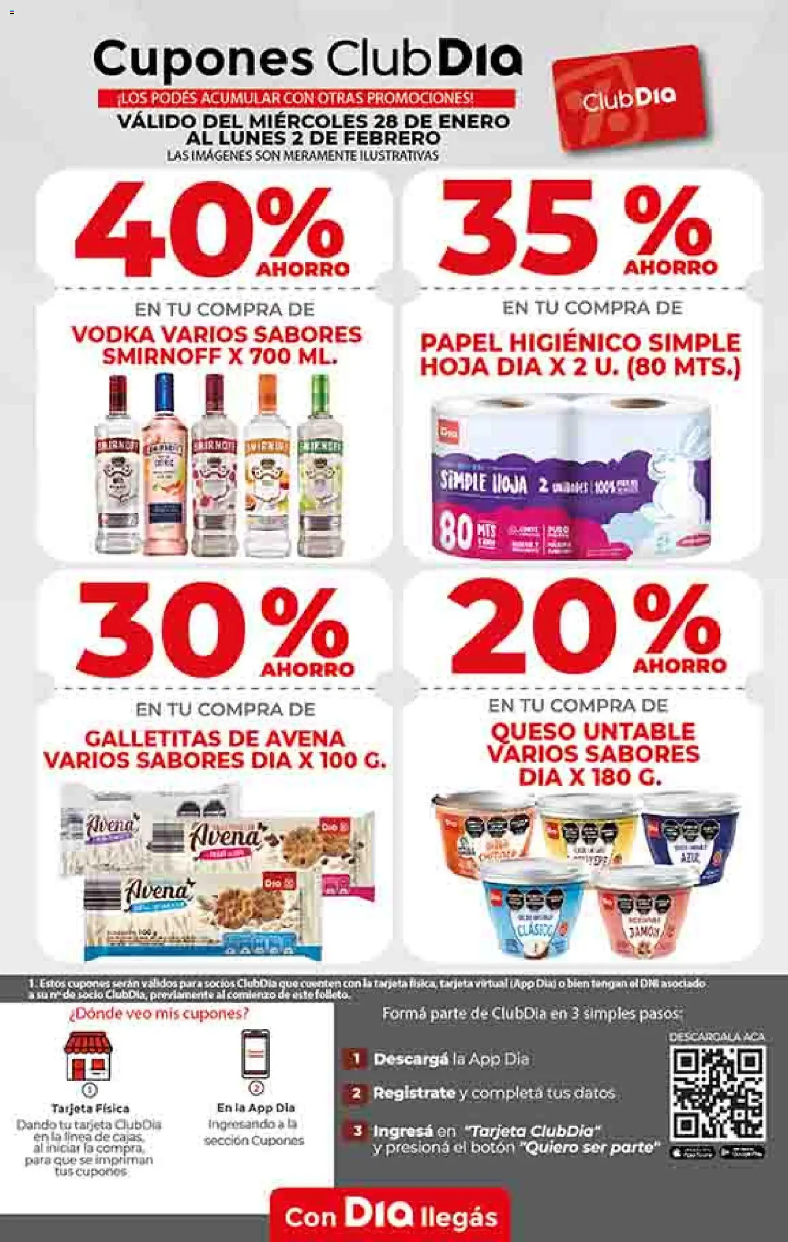 Supermercado DIA Ofertas │ válido desde el 28.01.2026 | Página: 8 | Productos: Papel higiénico, Galletitas, Avena, Queso