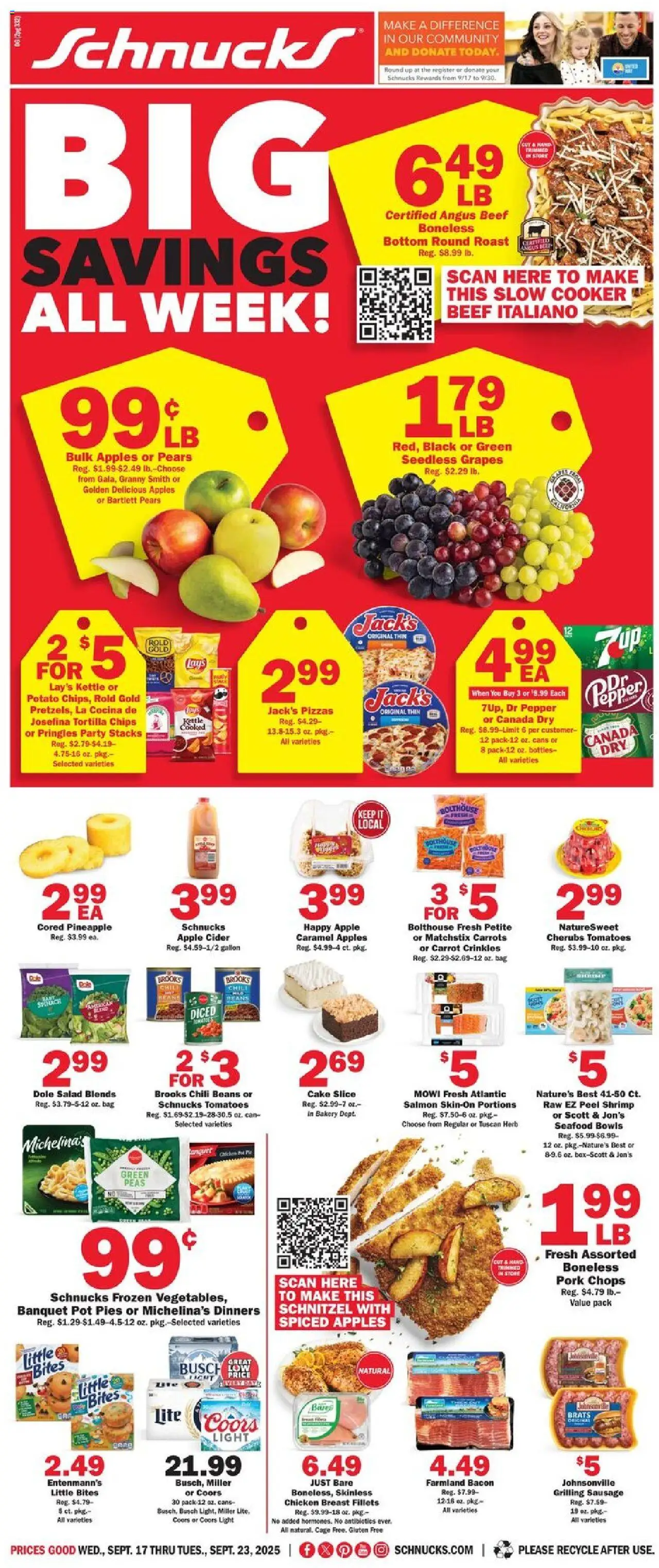 Schnucks Ad - valid from 17.09.2025 | Page: 1 | Products: Cooker, Tomatoes, Pepper, Bag