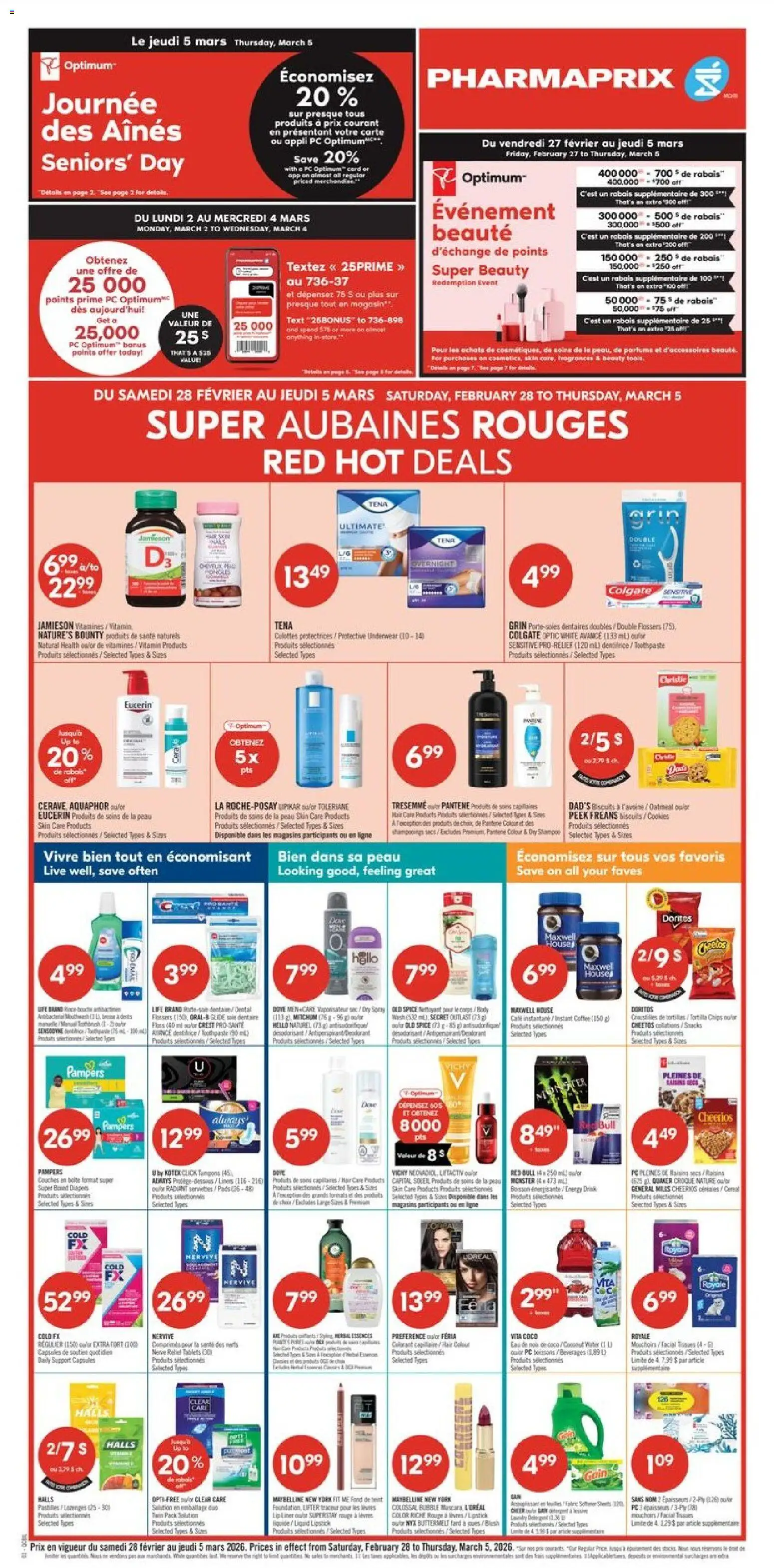 Pharmaprix flyer valid from 27.02.2026 | Page: 3 | Products: Chips, Antiperspirant, Toothpaste, Coffee