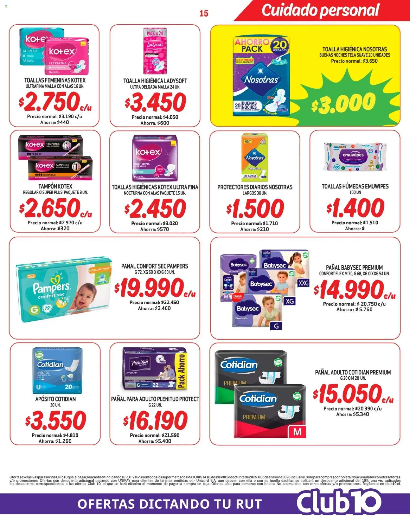 Mayorista 10 Ofertas │ válido desde el 01.12.2025 | Página: 15 | Productos: Protectores diarios, Toalla higienica, Tampones, Toalla