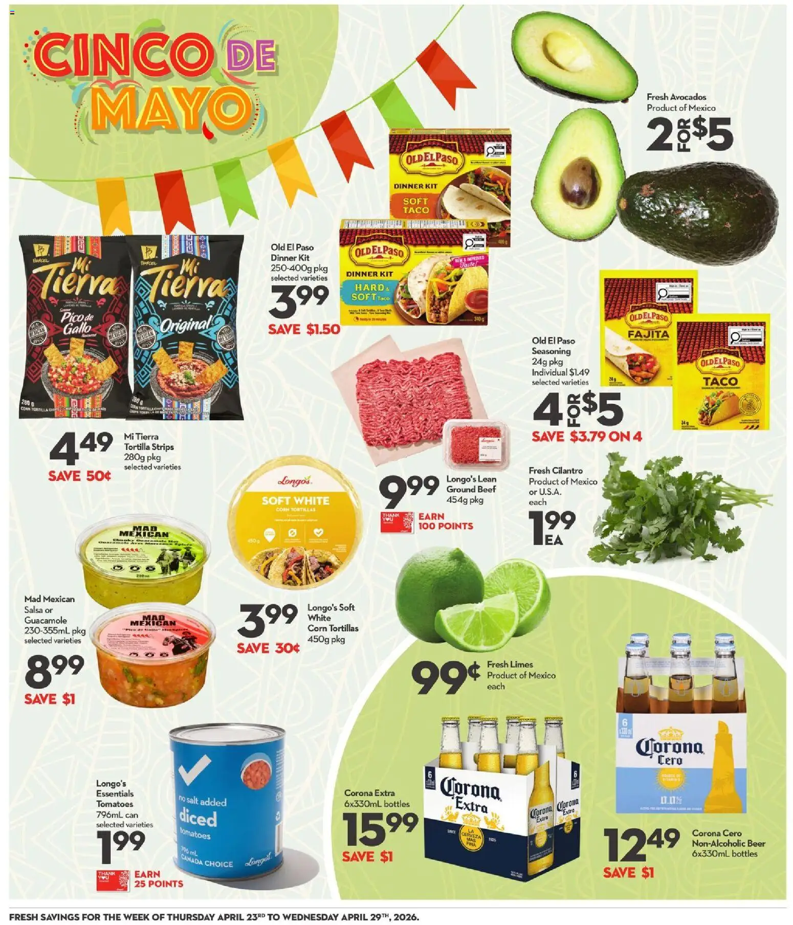 Longo's flyer valid from 23.04.2026 | Page: 9 | Products: Beef, Chips, Beer, Tomatoes