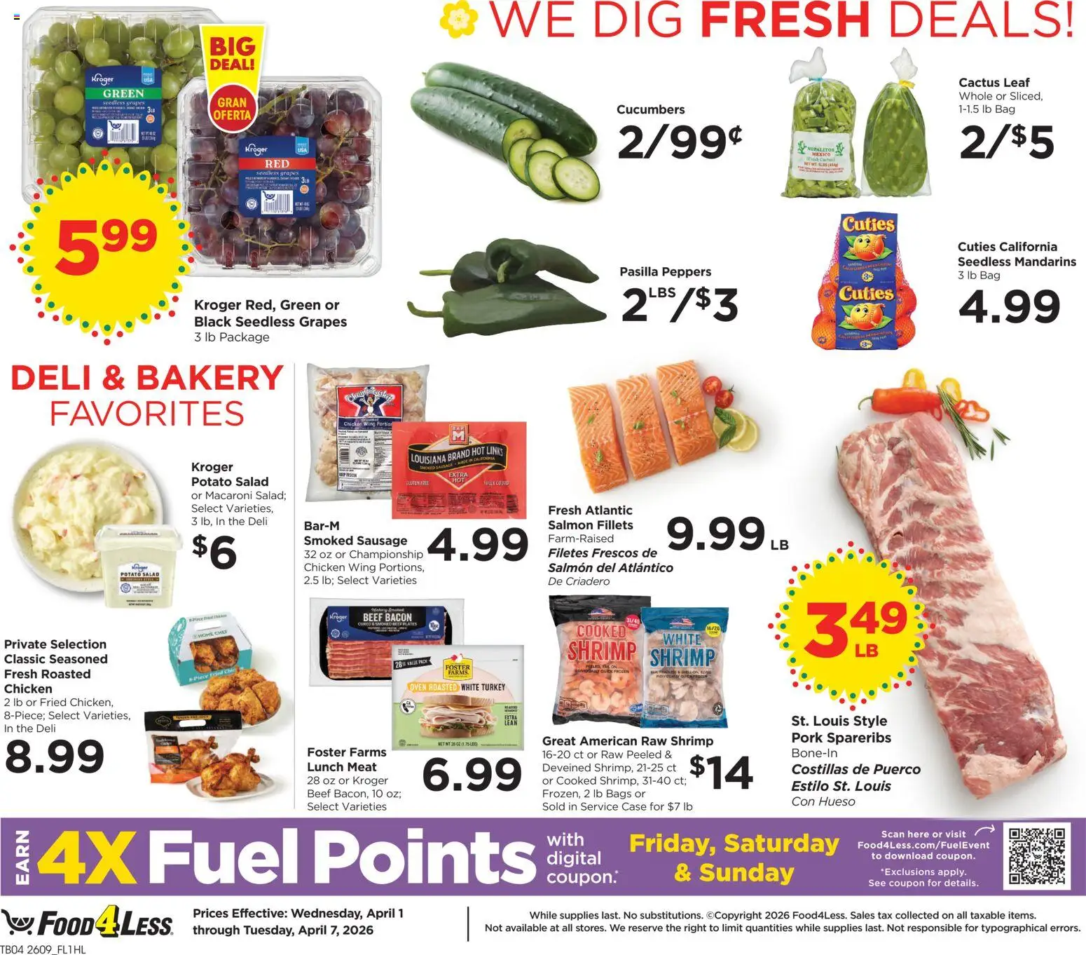 Food 4 Less Weekly Ad - valid from 01.04.2026 | Page: 6 | Products: Cucumbers, Salad, Grapes, Oven