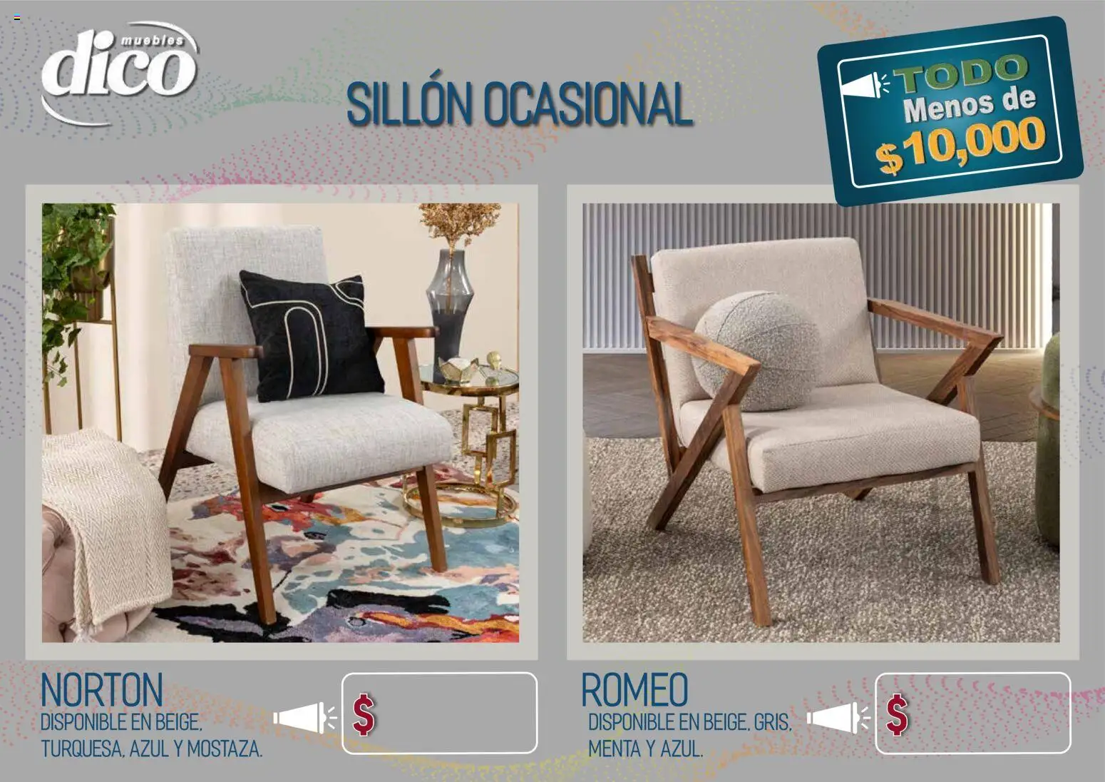 Nuevas ofertas de Muebles Dico válidas en toda la República Mexicana desde el 09.04.2026. ¡Encuentra las mejores ofertas en Muebles Dico catálogo Todo menos de 10000 Pacifico! | Página: 50 | Productos: Sillón