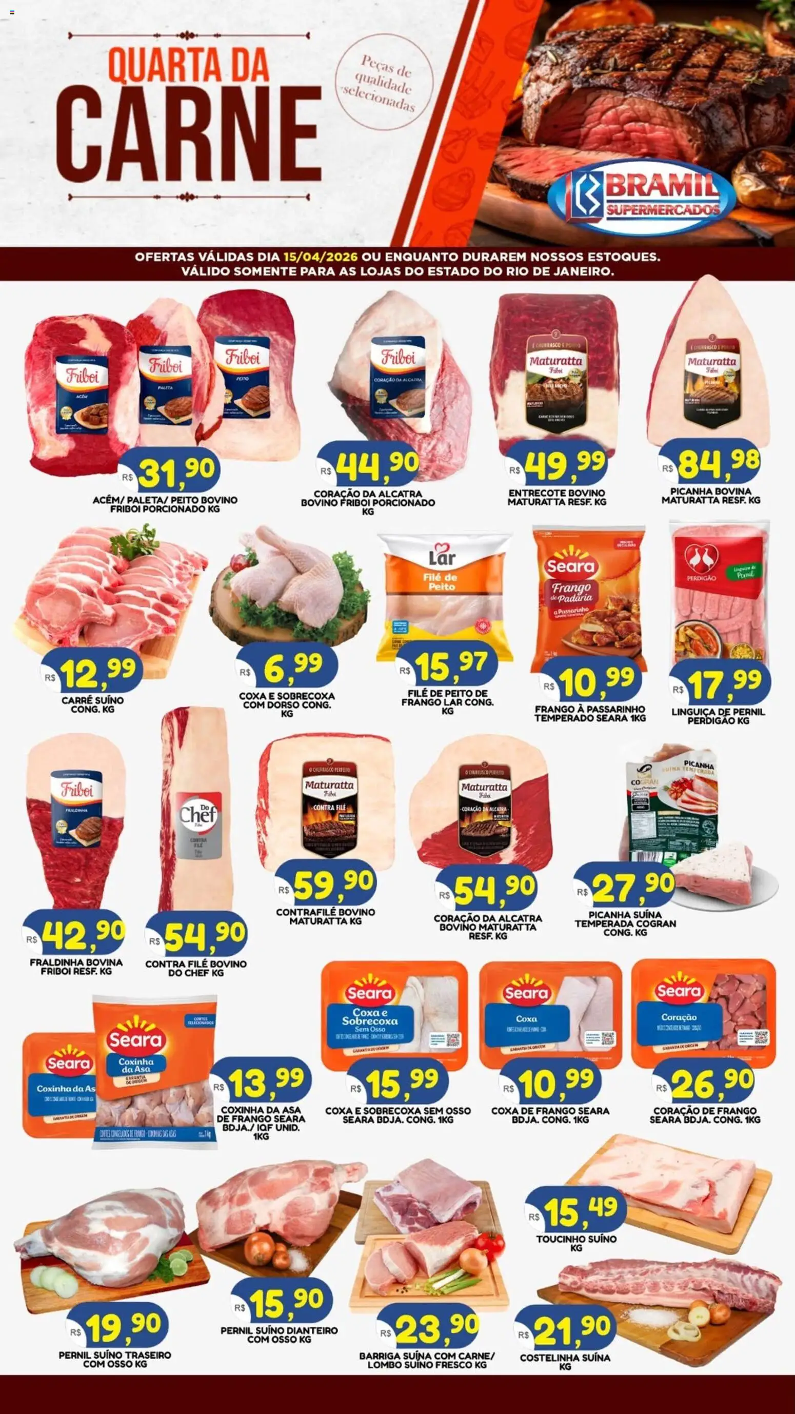 Bramil Supermercados Folheto - válido de 15.04.2026 | Página: 1 | Produtos: Linguiça, Picanha, Lombo, Pernil