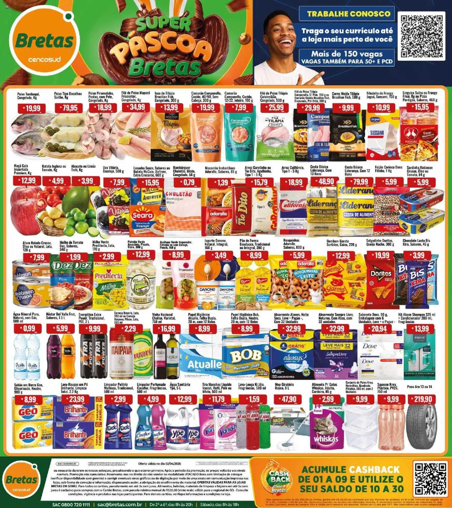 Bretas Folheto - válido de 02.04.2026 | Página: 1 | Produtos: Sabão em barra, Energético, Tilápia, Chocolate