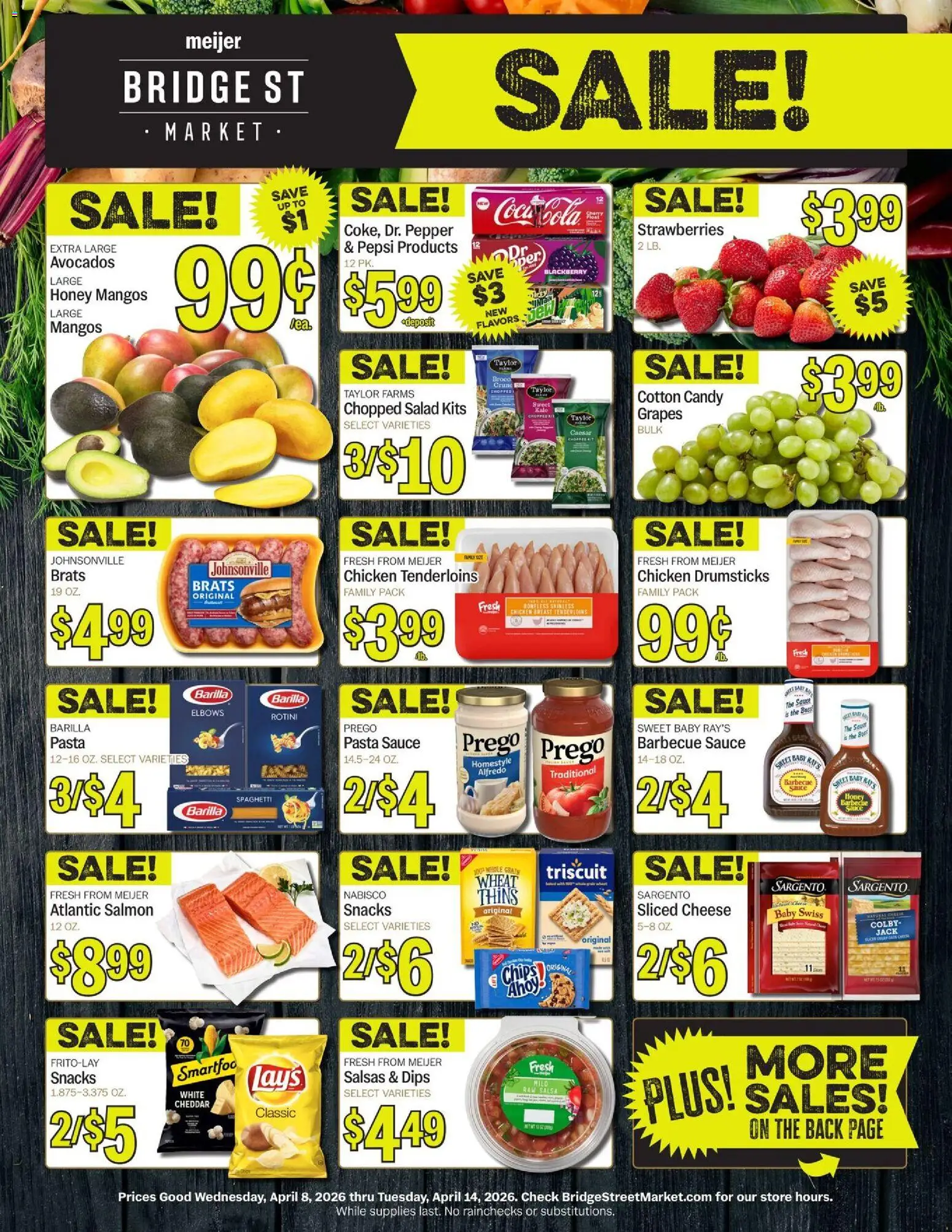Meijer Bridge Street Market - valid from 08.04.2026 | Page: 1 | Products: Cheese, Strawberries, Chips, Grapes