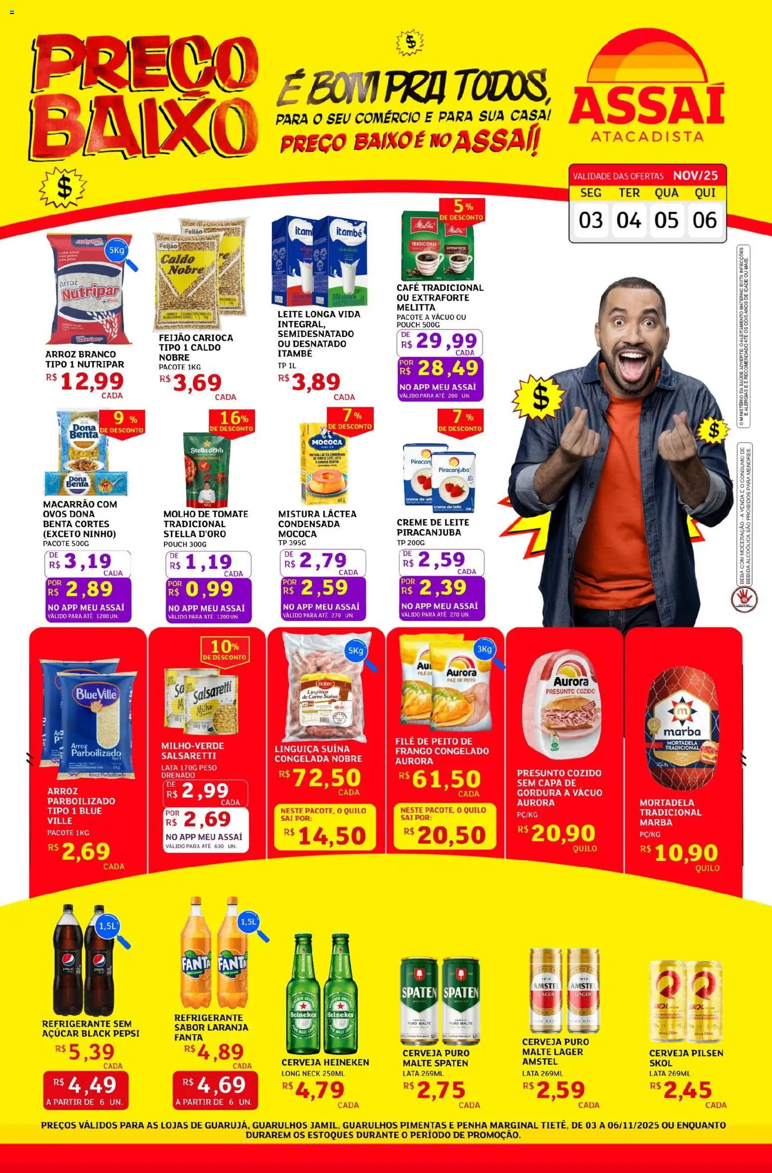 Assaí Atacadista Folheto - válido de 03.11.2025 | Página: 1 | Produtos: Linguiça, Ovos, Presunto, Carne