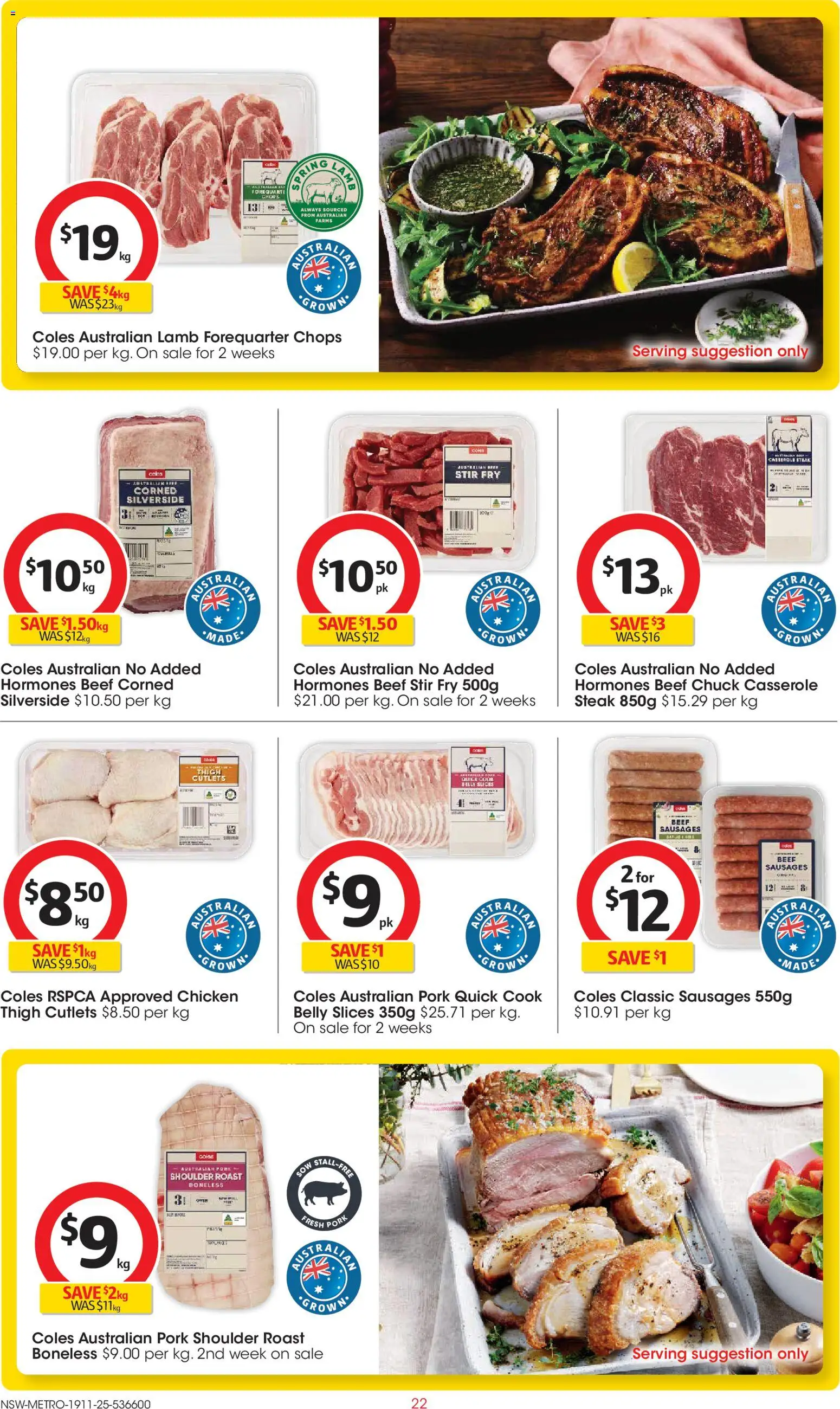 Coles catalogue - valid from 19.11.2025 | Page: 22 | Products: Chicken, Pork, Lamb, Beef