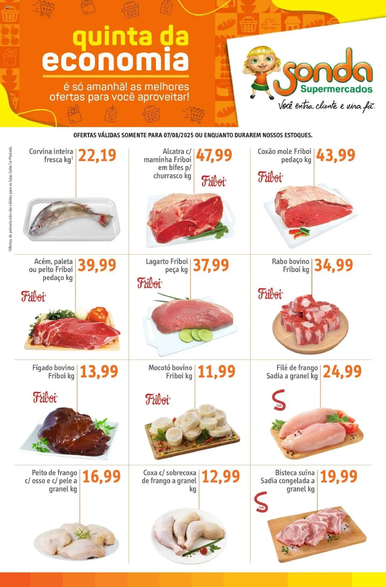 Sonda Folheto - válido de 07.08.2025 | Página: 1 | Produtos: Alcatra, Filé de frango, Frango, Peito de frango