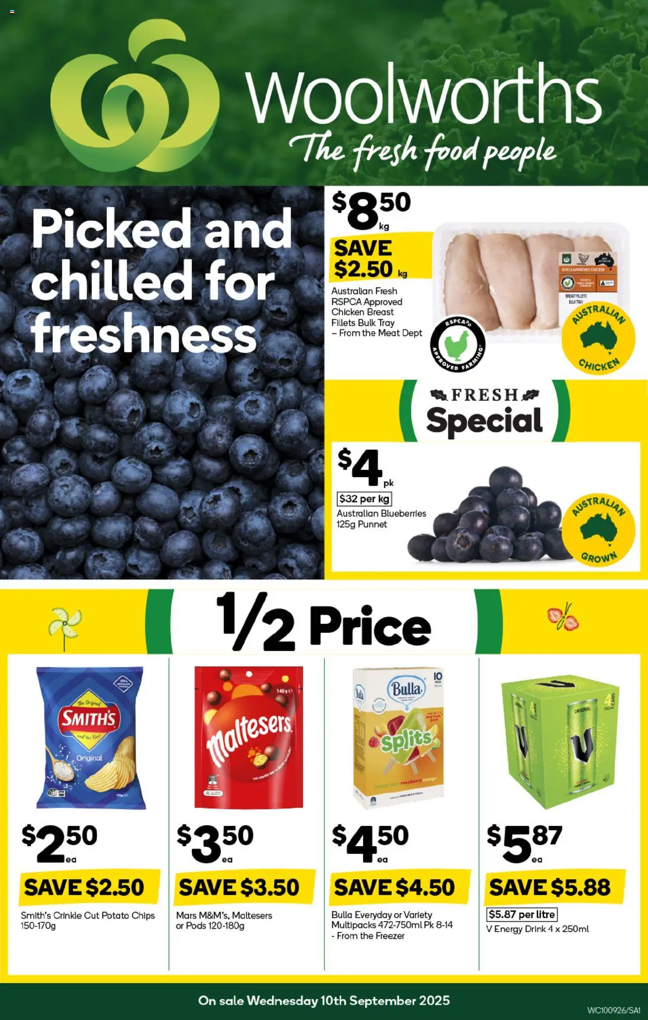 Woolworths catalogue - valid from 10.09.2025 | Page: 1 | Products: Chicken, Meat, Chips, Raspberry
